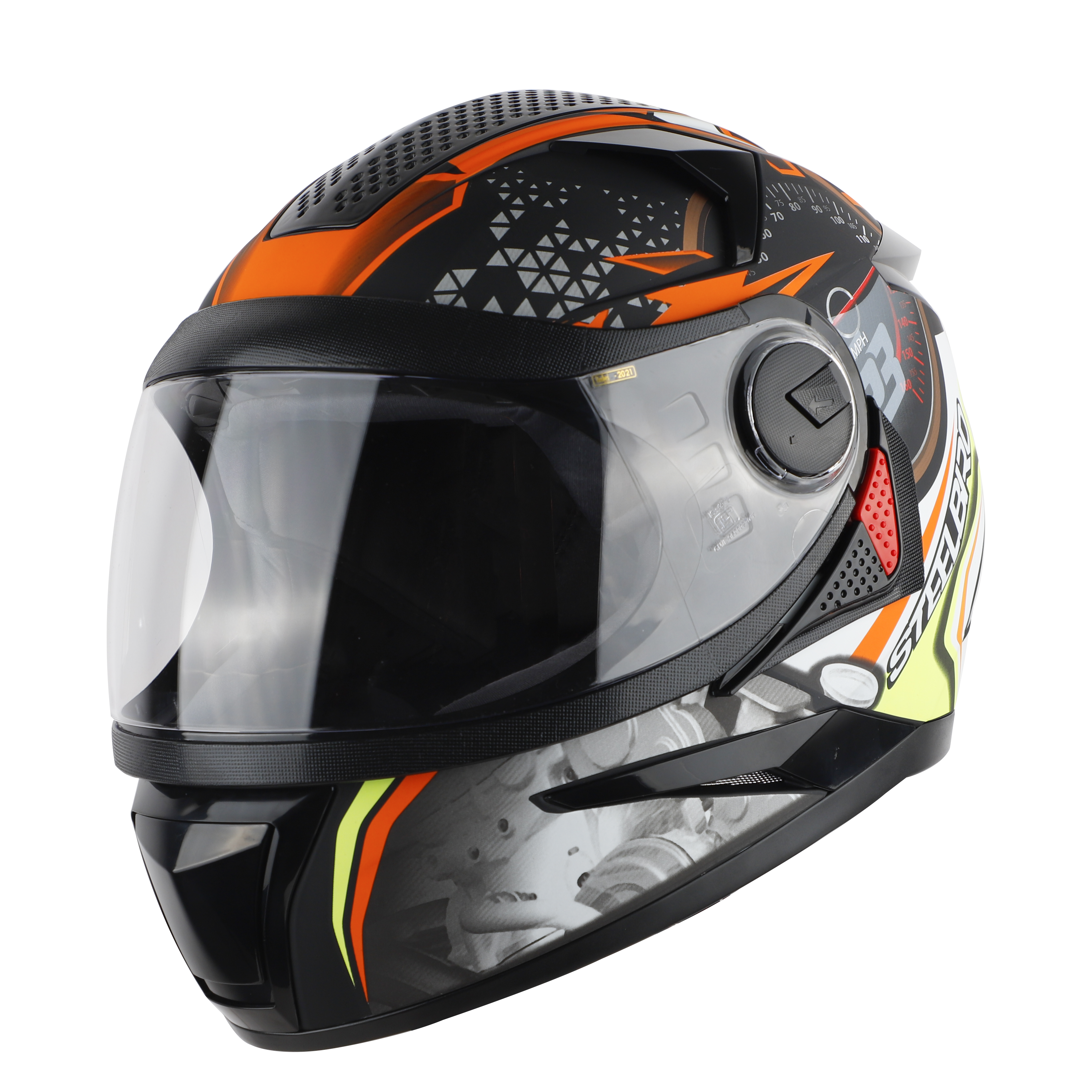 Steelbird SBH-17 Ignimeter Full Face ISI Certified Graphic Helmet (Glossy Black Yellow With Clear Visor)