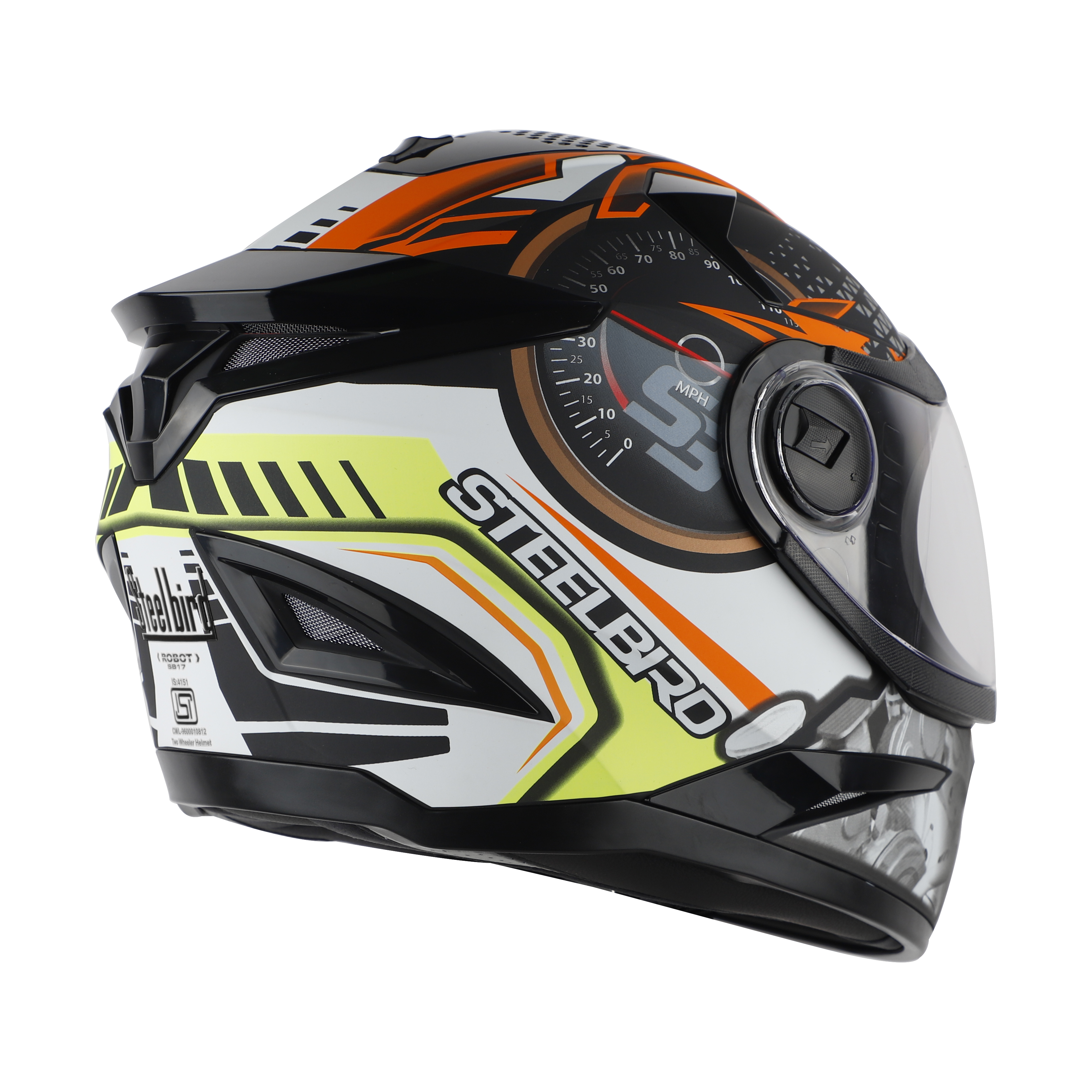 Steelbird SBH-17 Ignimeter Full Face ISI Certified Graphic Helmet (Glossy Black Yellow With Clear Visor)