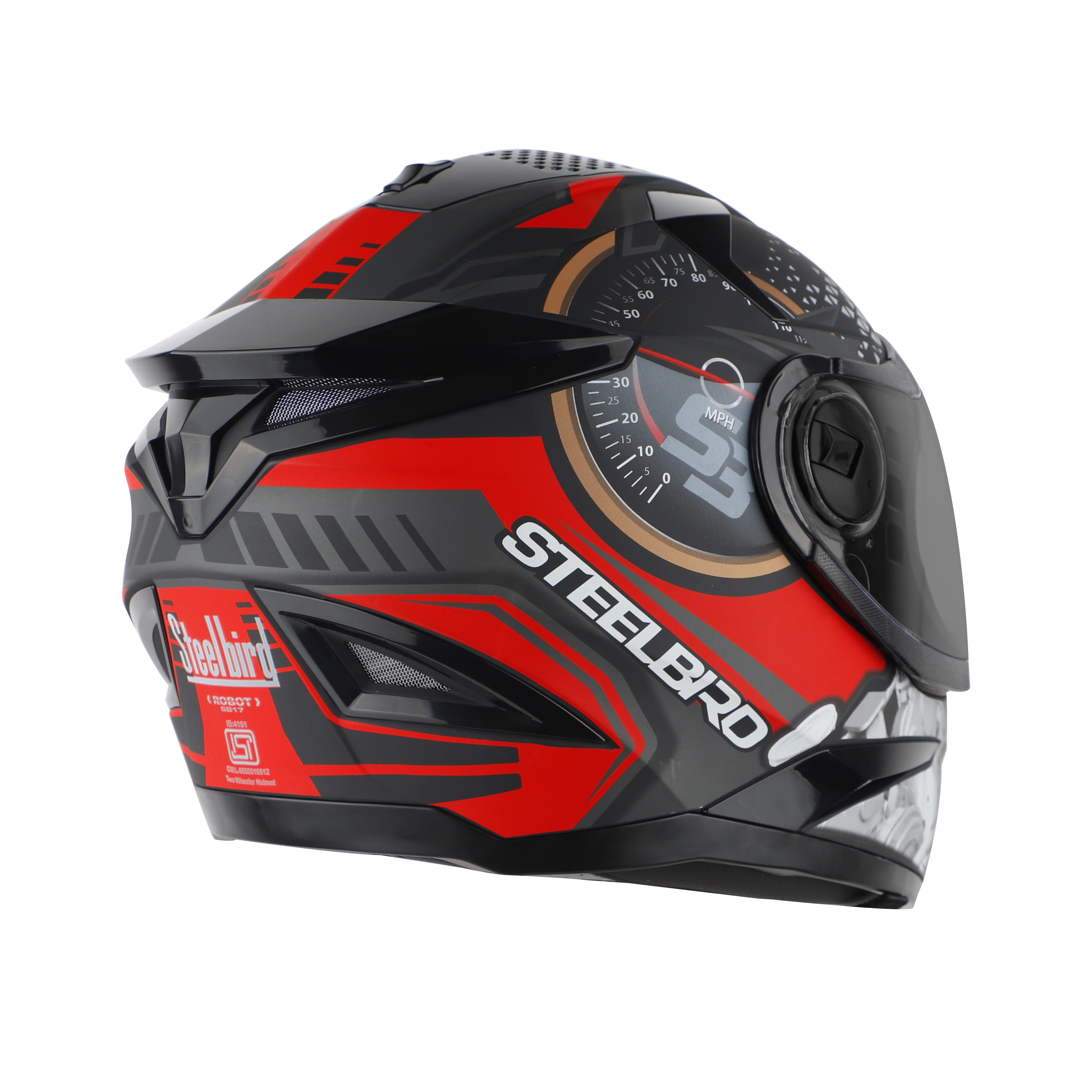 Steelbird SBH-17 Ignimeter Full Face ISI Certified Graphic Helmet (Matt Black Red With Smoke Visor)