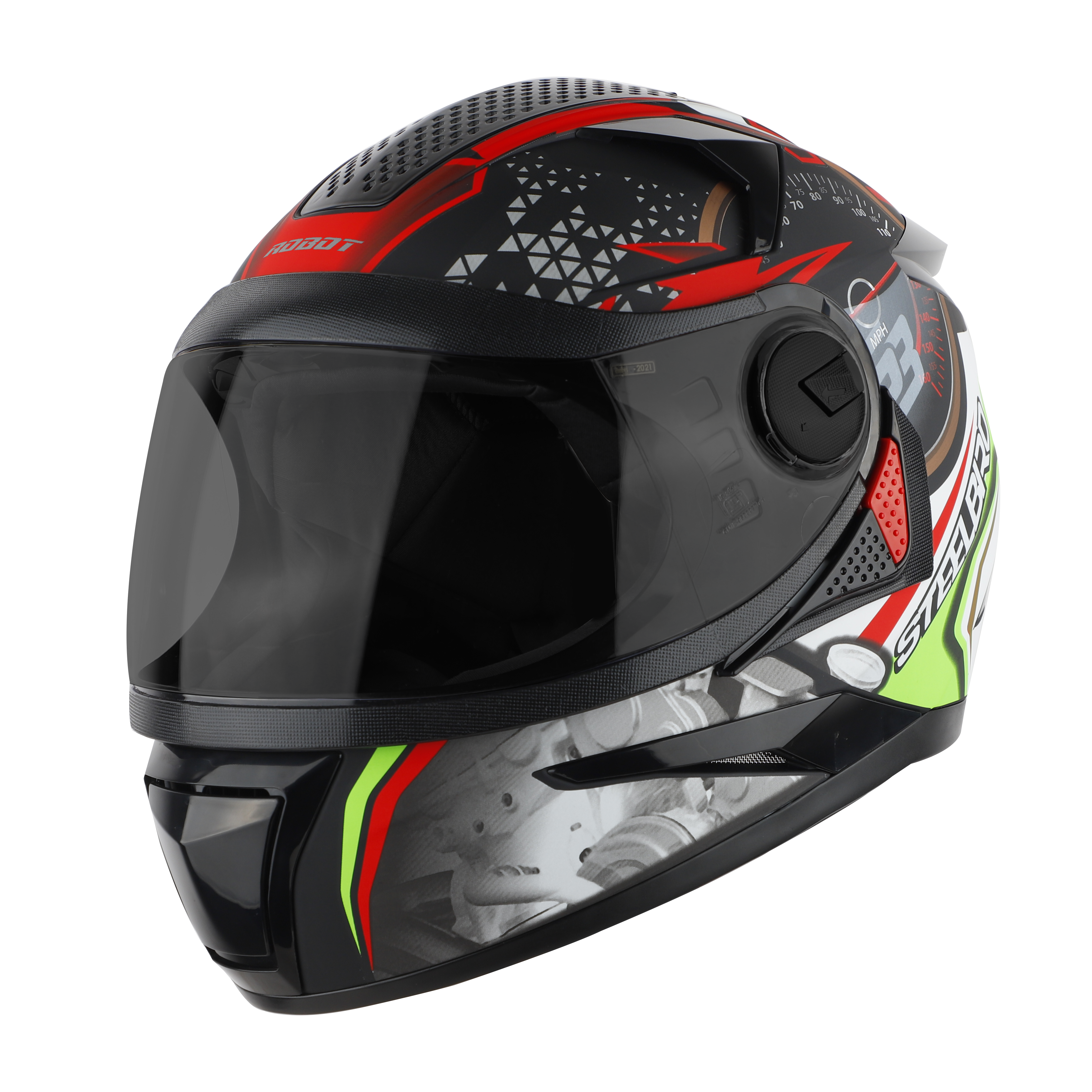 Steelbird SBH-17 Ignimeter Full Face ISI Certified Graphic Helmet (Matt Black Green With Smoke Visor)