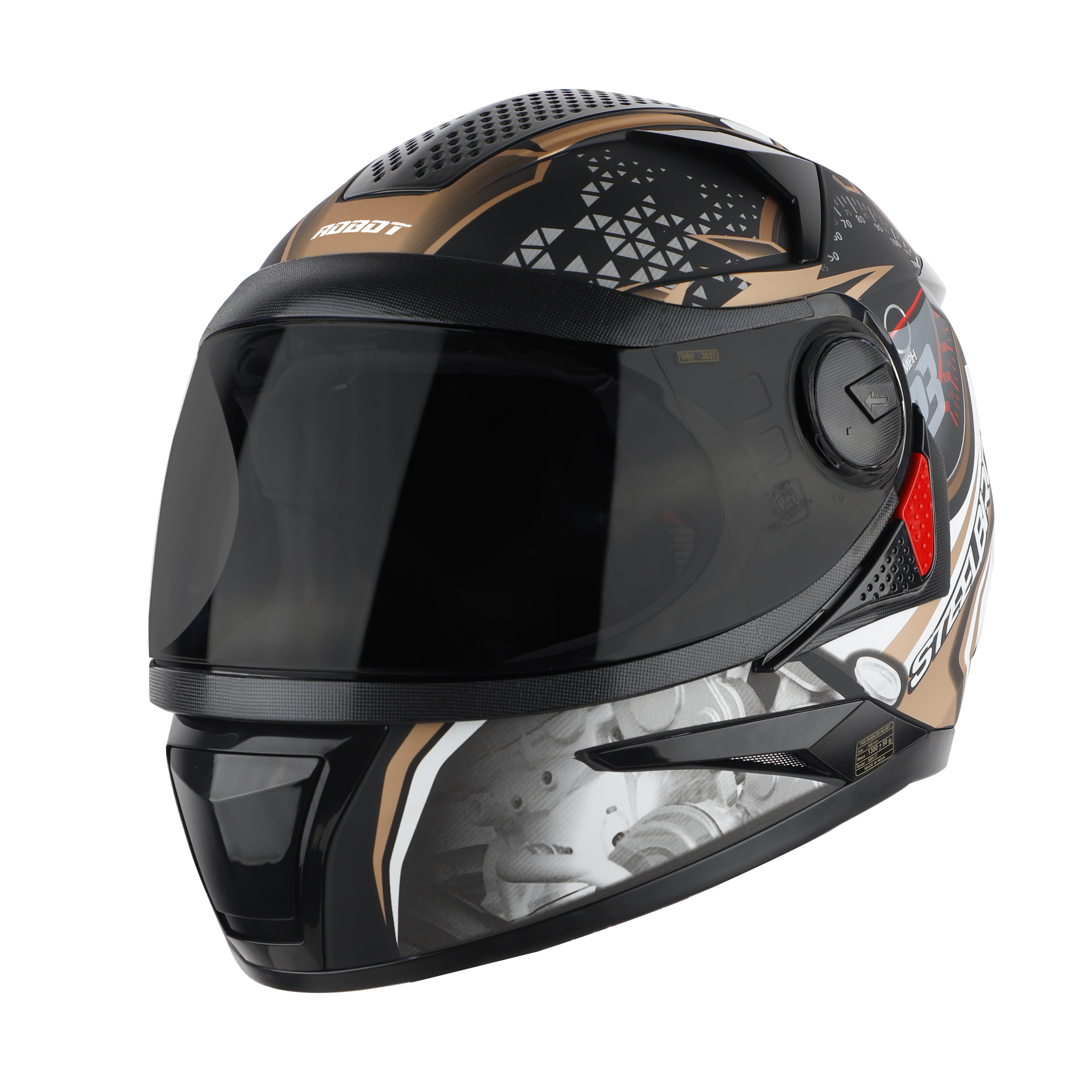 Steelbird SBH-17 Ignimeter Full Face ISI Certified Graphic Helmet (Matt Black Gold With Smoke Visor)