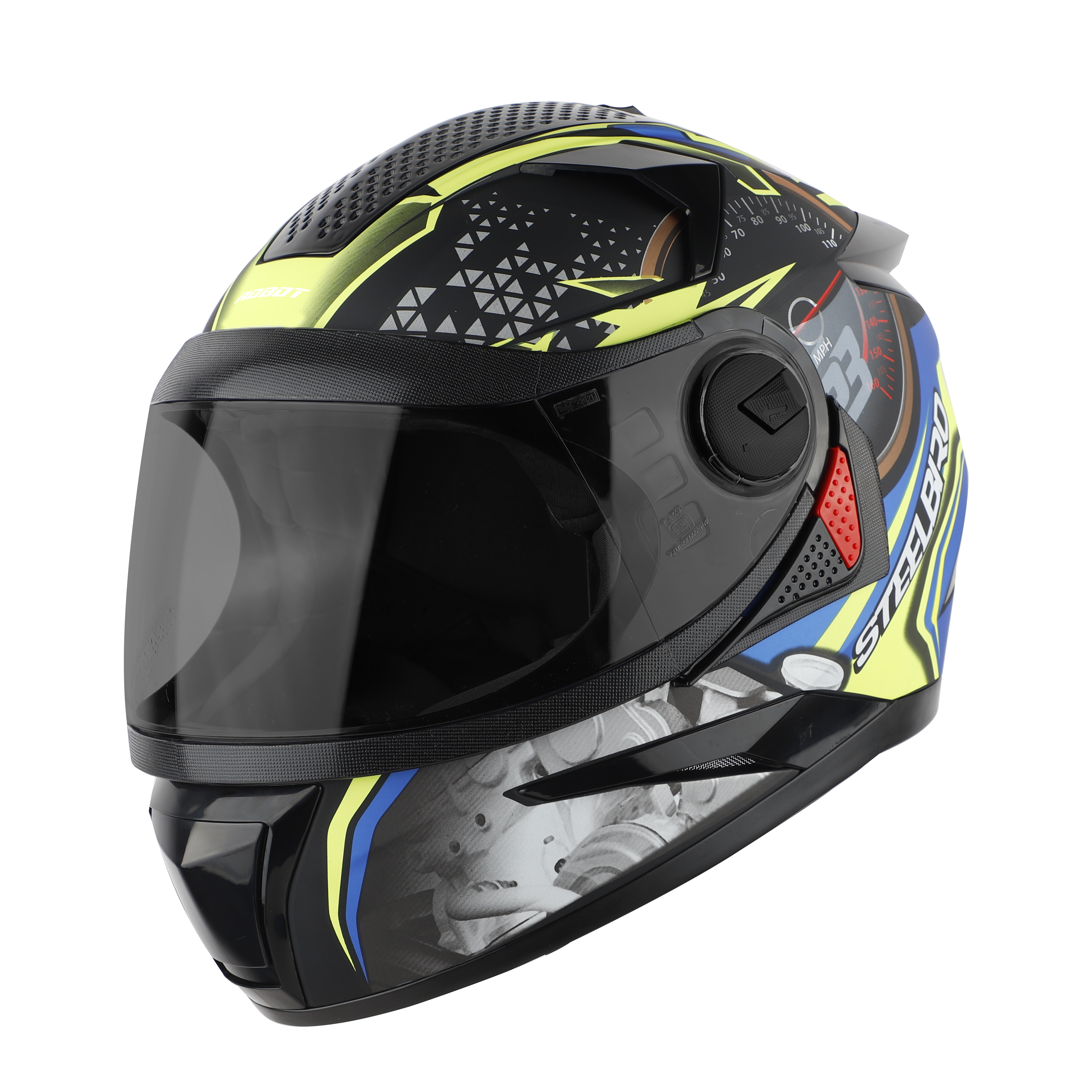Steelbird SBH-17 Ignimeter Full Face ISI Certified Graphic Helmet (Matt Black Blue With Smoke Visor)