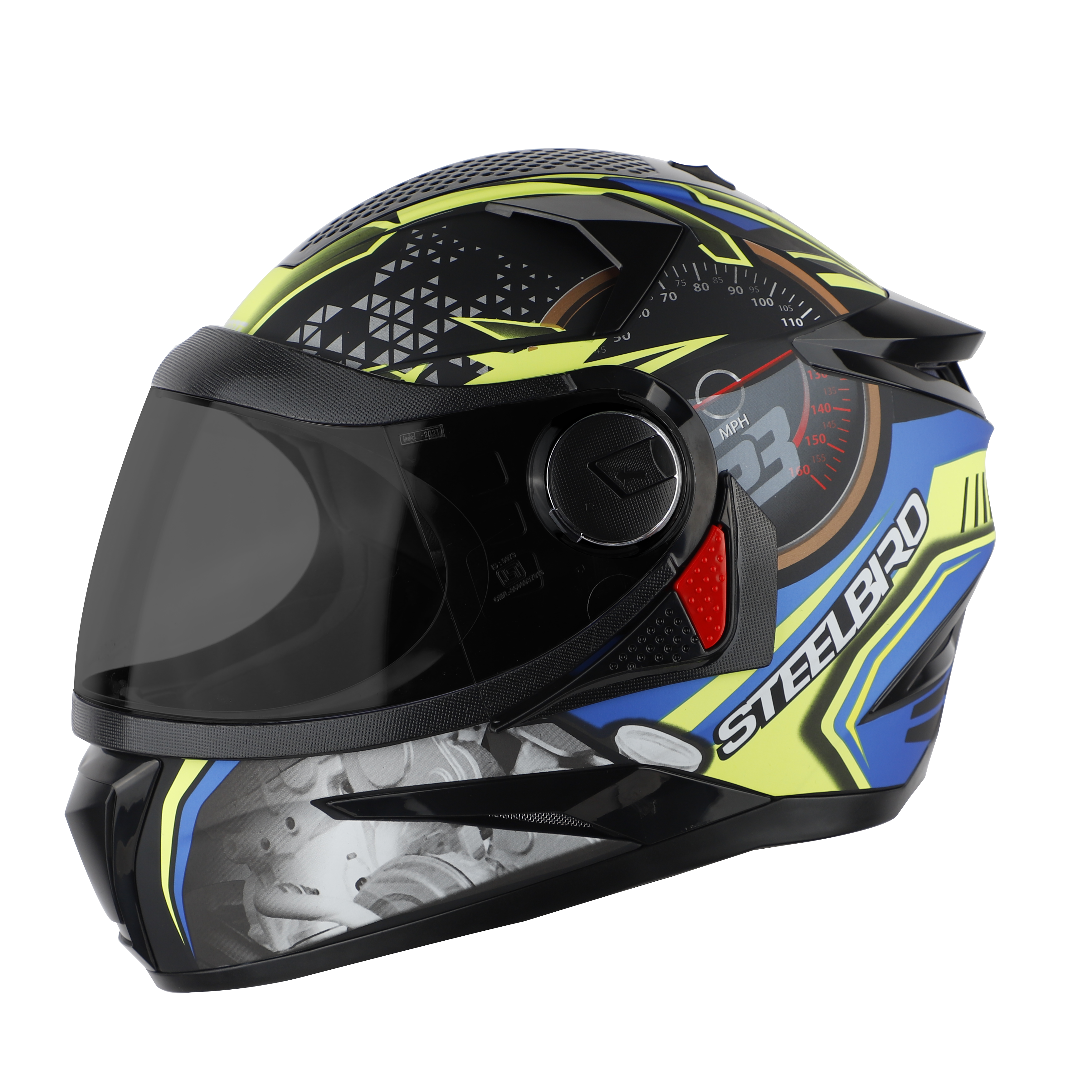 Steelbird SBH-17 Ignimeter Full Face ISI Certified Graphic Helmet (Matt Black Blue With Smoke Visor)