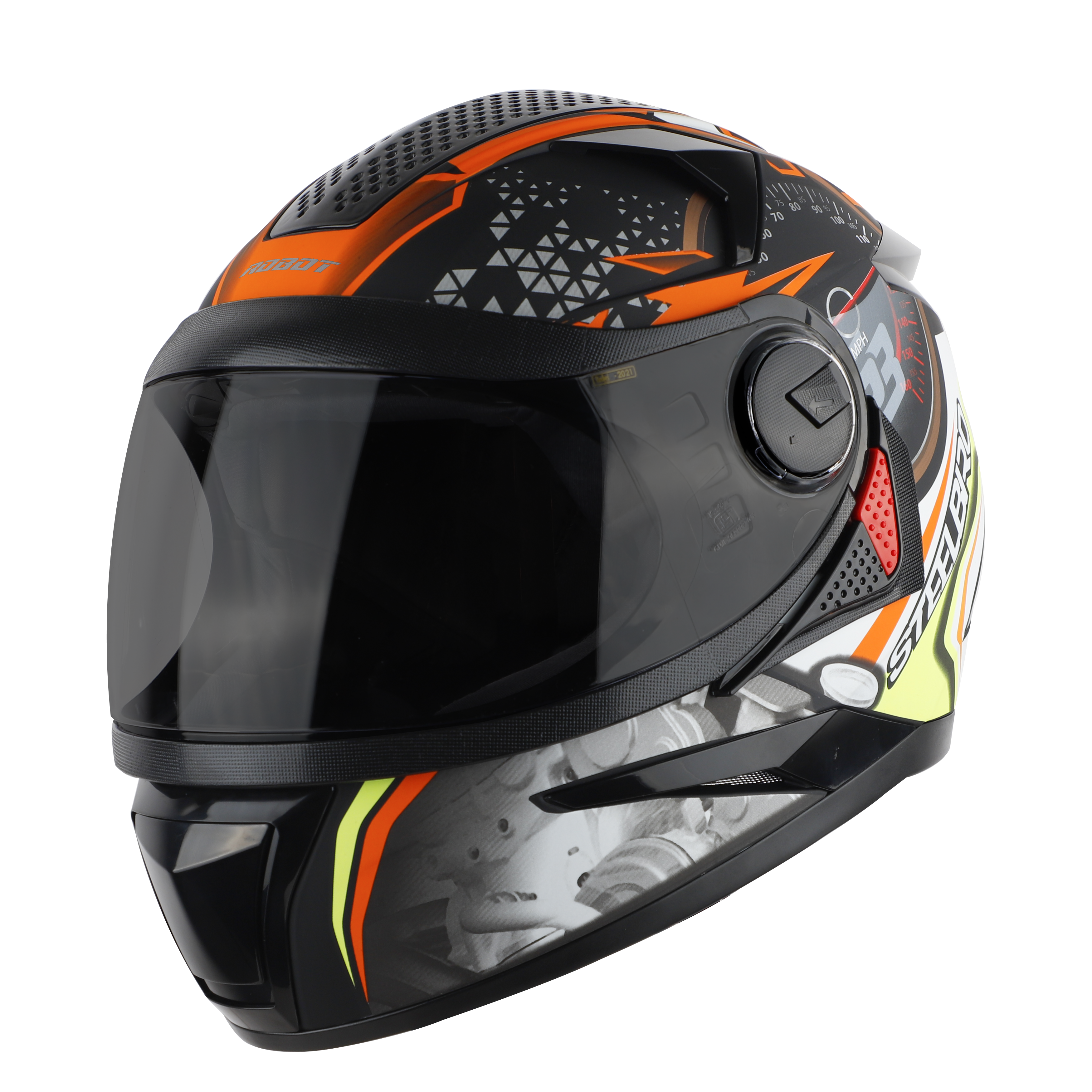 Steelbird SBH-17 Ignimeter Full Face ISI Certified Graphic Helmet (Matt Black Yellow With Smoke Visor)