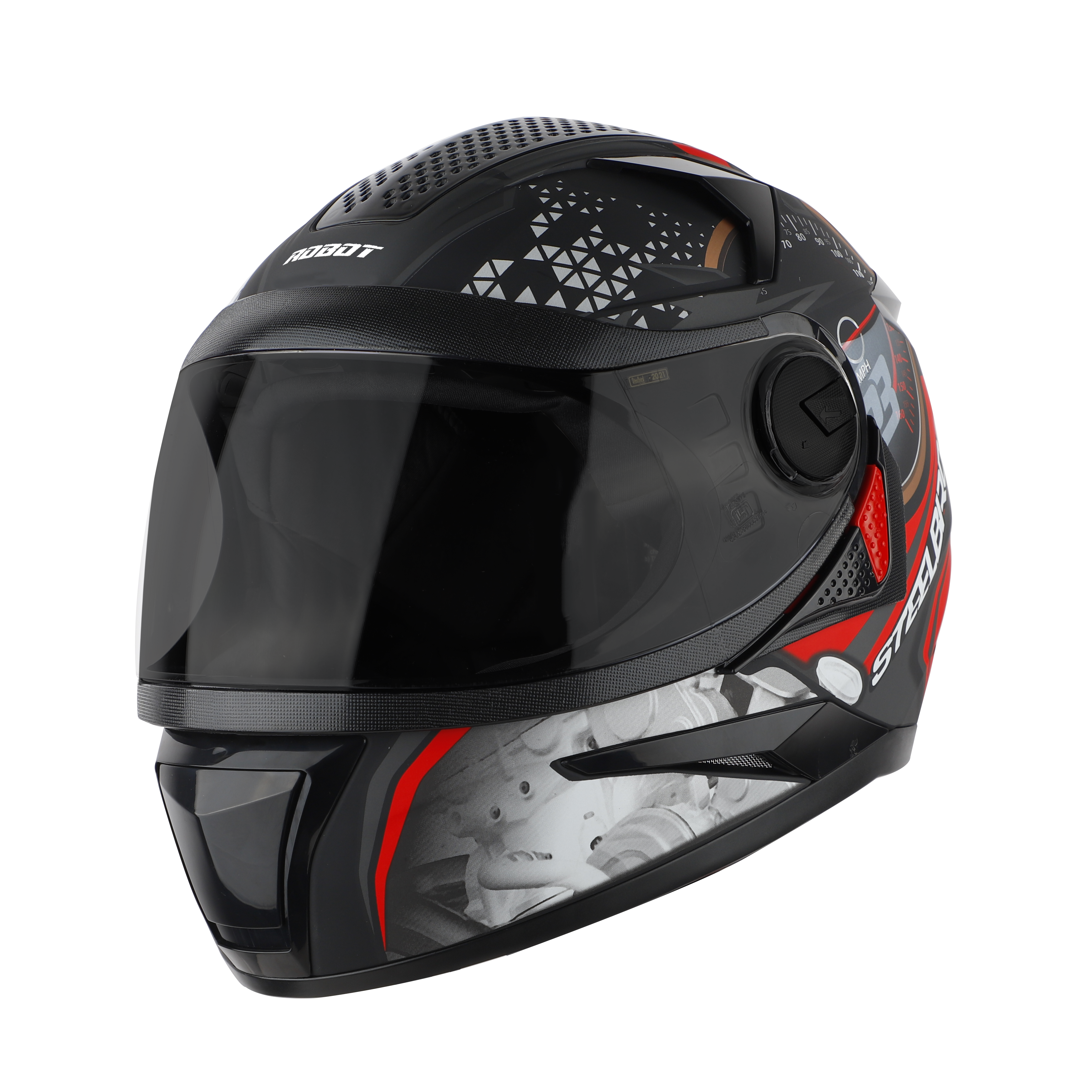 Steelbird SBH-17 Ignimeter Full Face ISI Certified Graphic Helmet (Glossy Black Red With Smoke Visor)