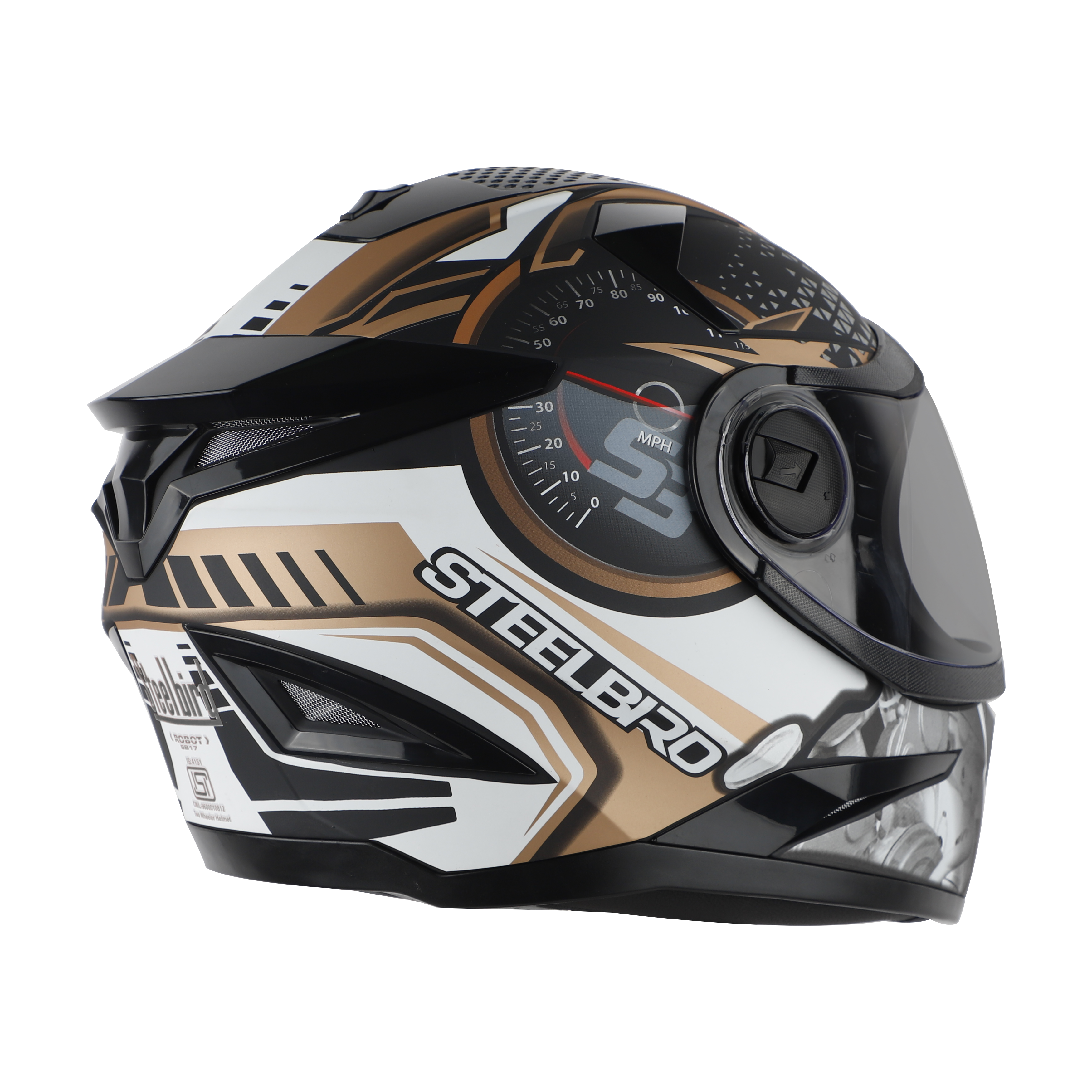 Steelbird SBH-17 Ignimeter Full Face ISI Certified Graphic Helmet (Glossy Black Gold With Smoke Visor)