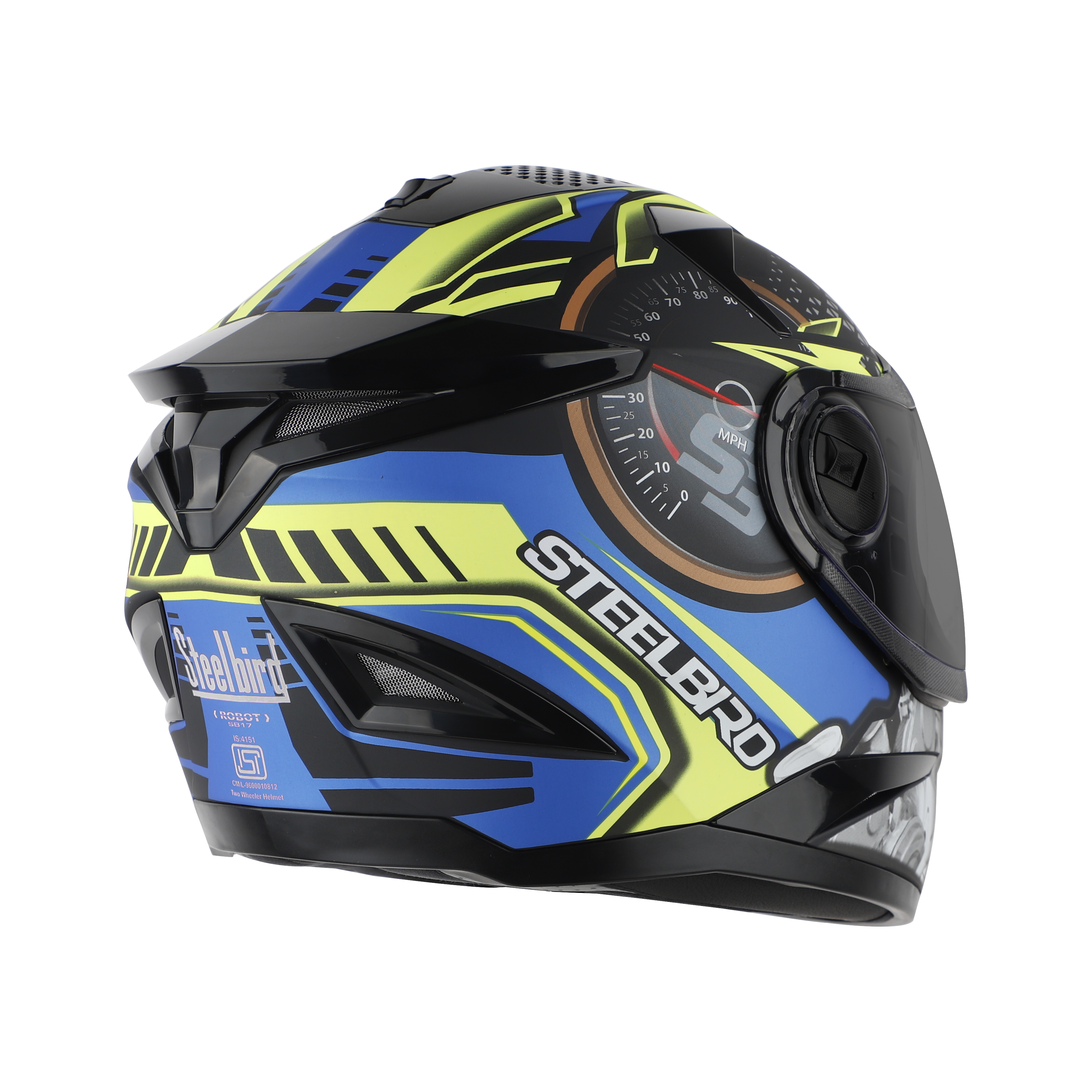 Steelbird SBH-17 Ignimeter Full Face ISI Certified Graphic Helmet (Glossy Black Blue With Smoke Visor)