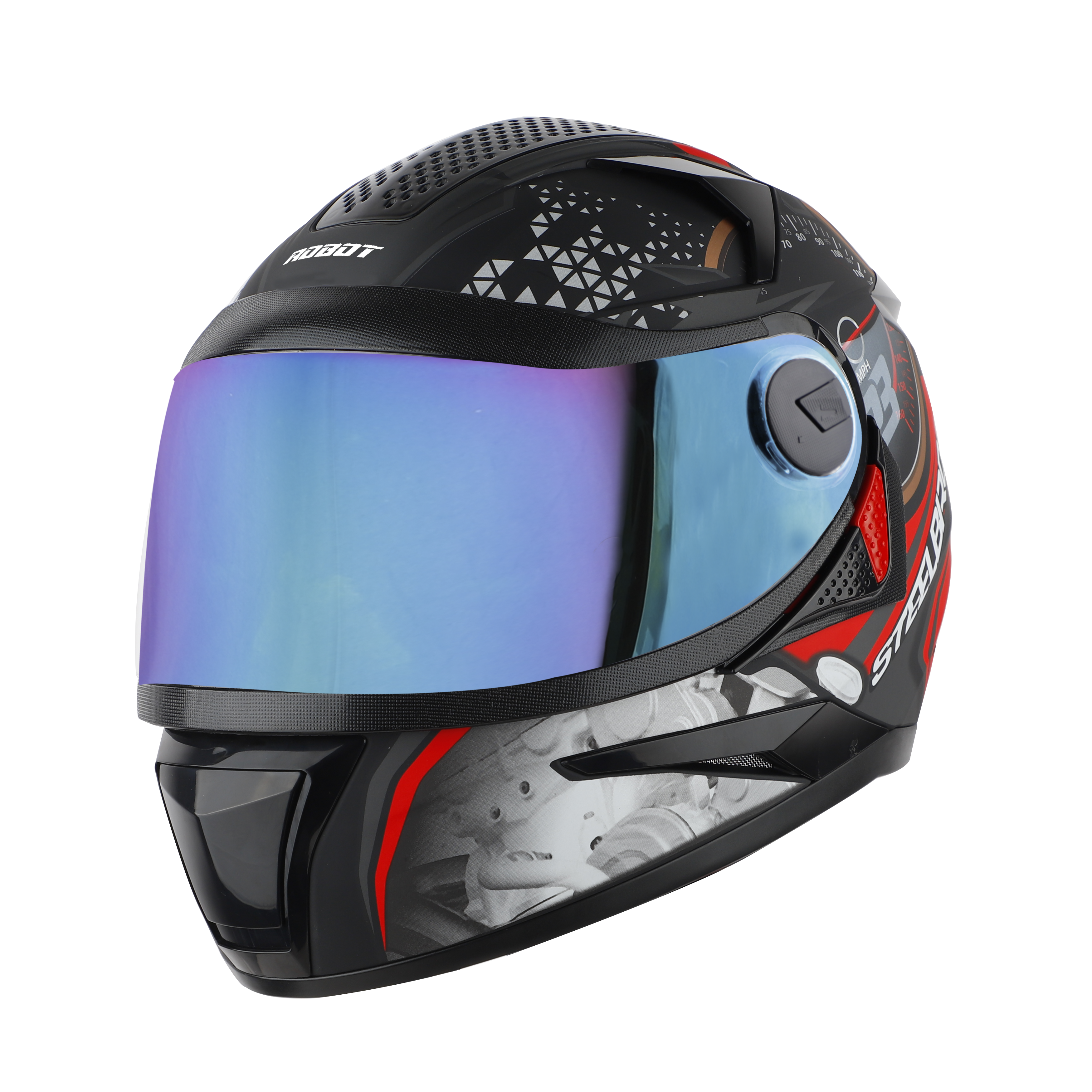 Steelbird SBH-17 Ignimeter Full Face ISI Certified Graphic Helmet (Matt Black Green With Chrome Rainbow Visor)