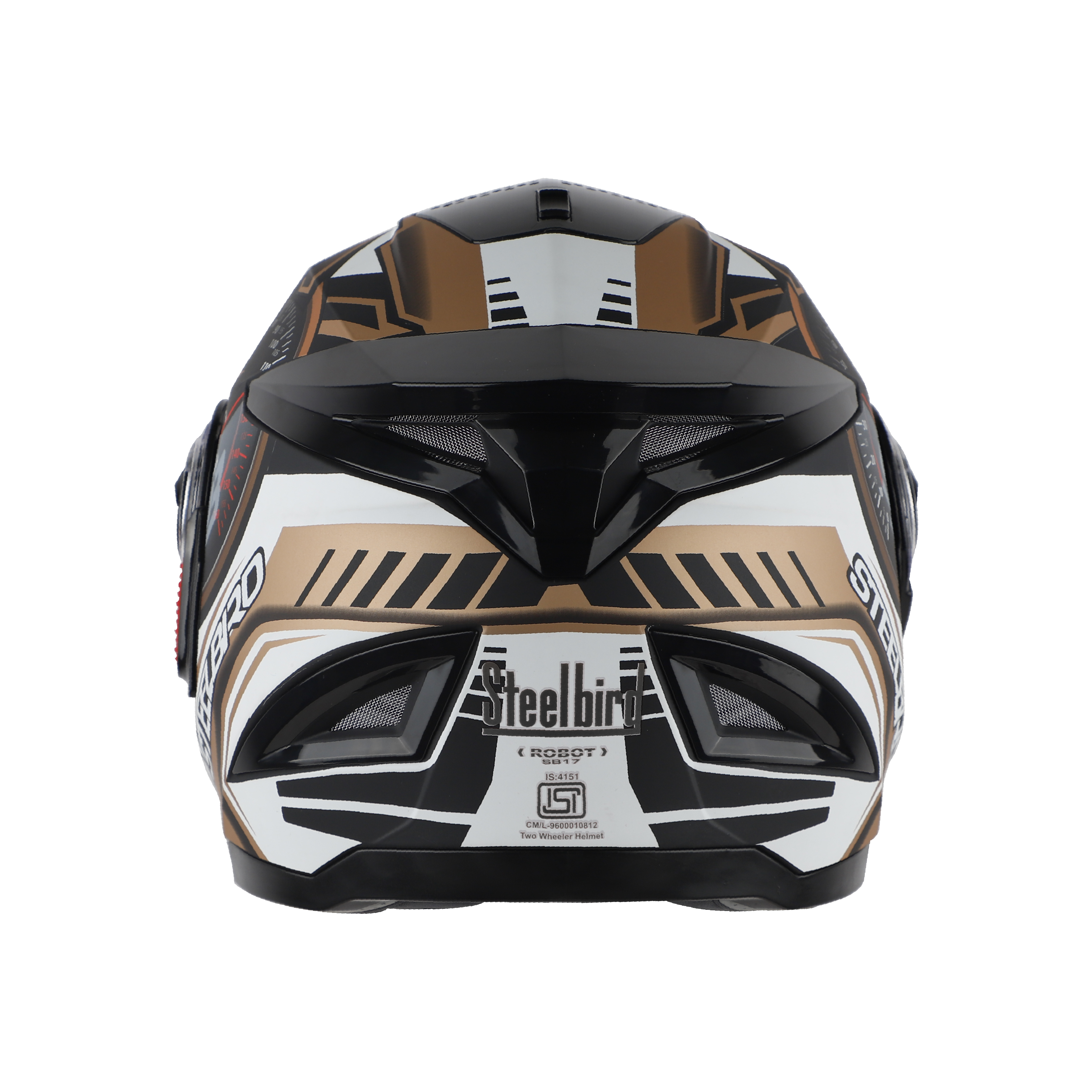 Steelbird SBH-17 Ignimeter Full Face ISI Certified Graphic Helmet (Matt Black Gold With Chrome Silver Visor)