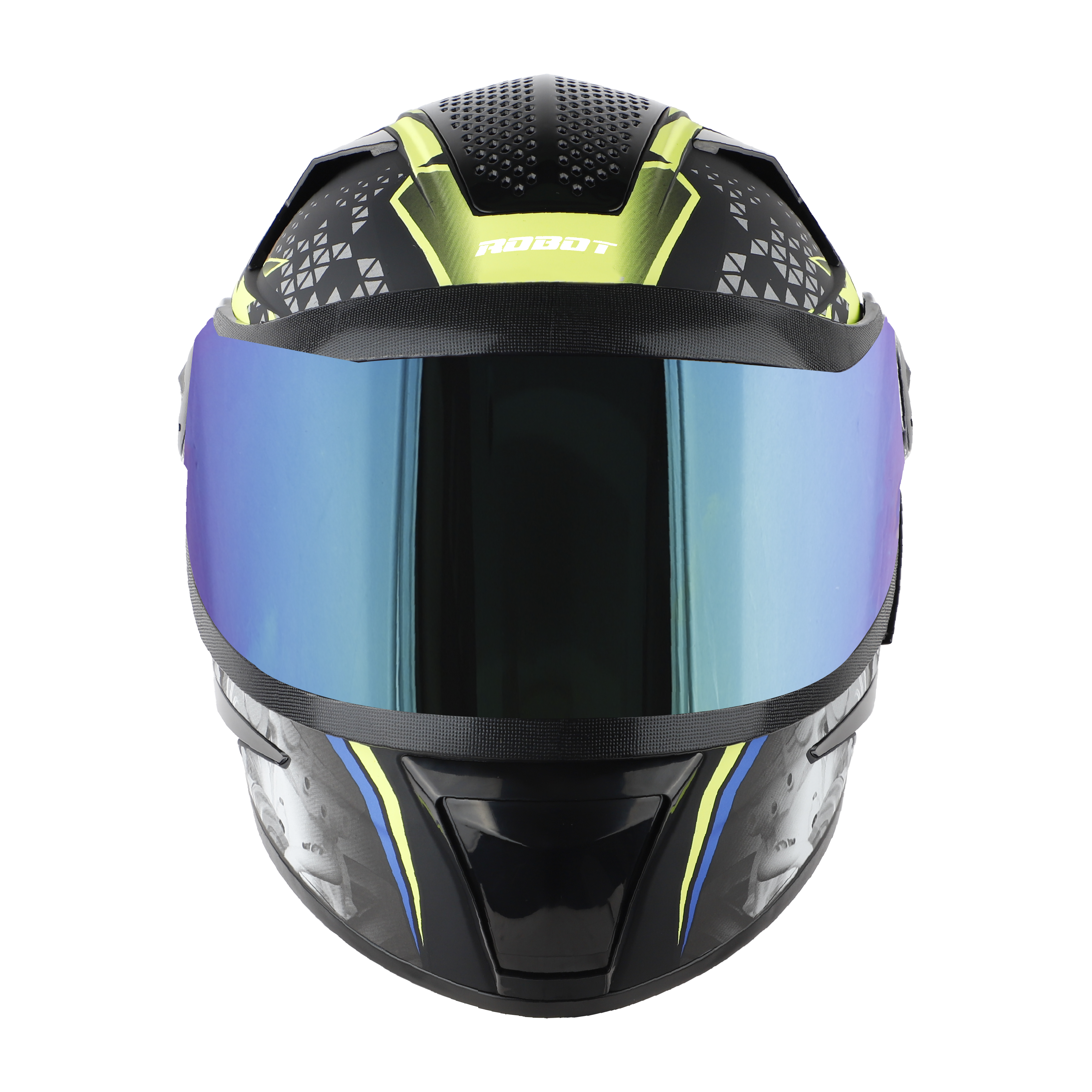 Steelbird SBH-17 Ignimeter Full Face ISI Certified Graphic Helmet (Matt Black Blue With Chrome Rainbow Visor)
