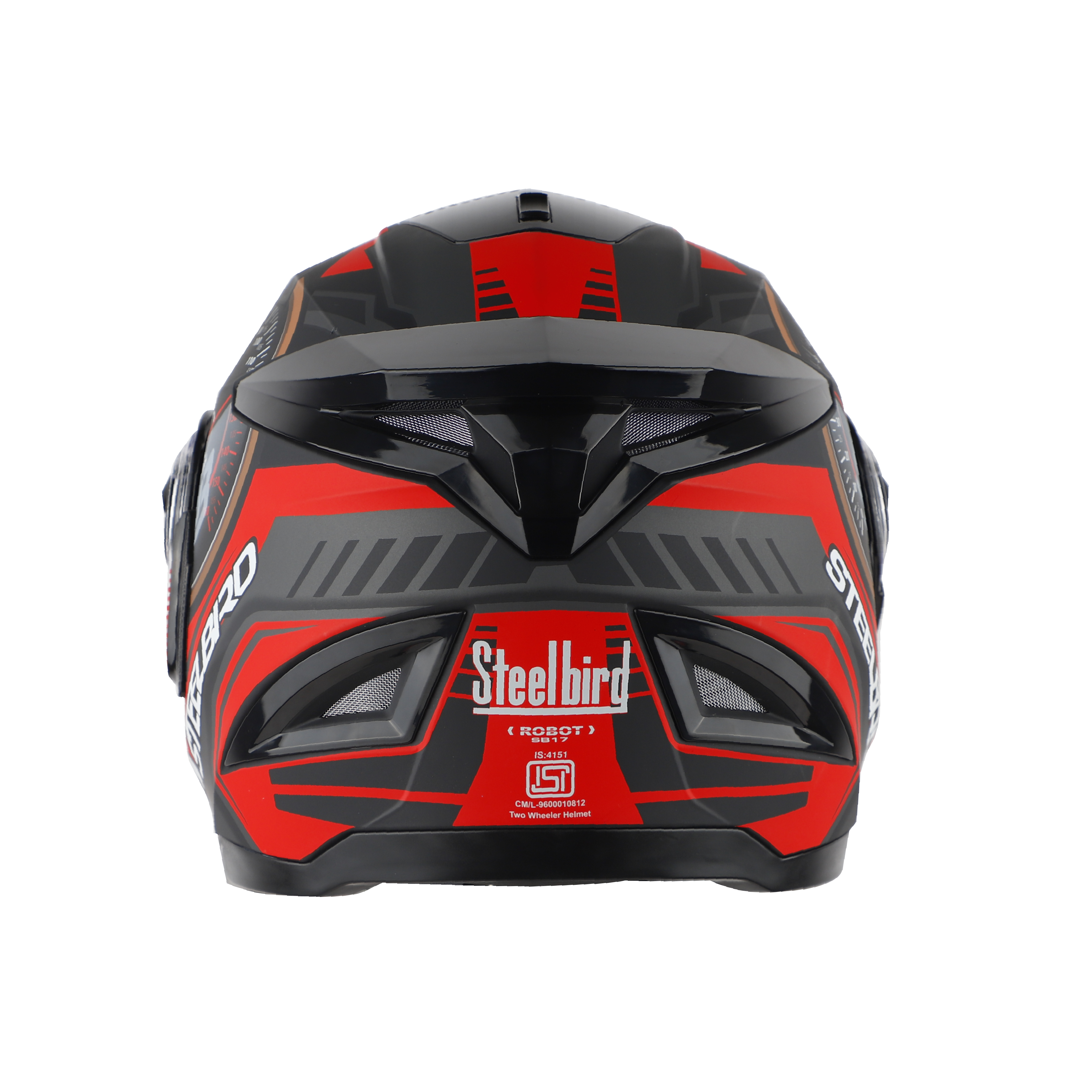 Steelbird SBH-17 Ignimeter Full Face ISI Certified Graphic Helmet (Glossy Black Red With Chrome Rainbow Visor)