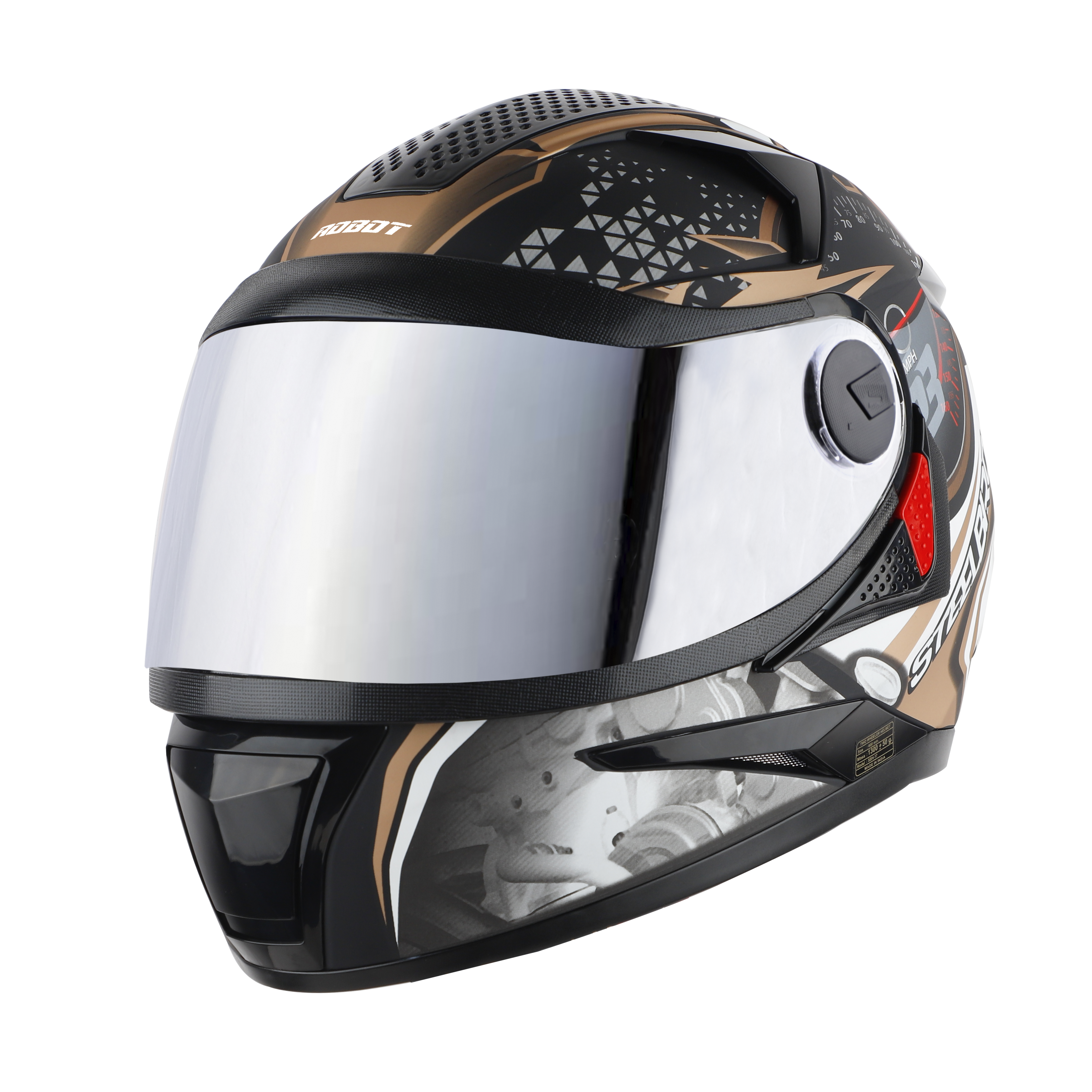 Steelbird SBH-17 Ignimeter Full Face ISI Certified Graphic Helmet (Glossy Black Gold With Chrome Silver Visor)