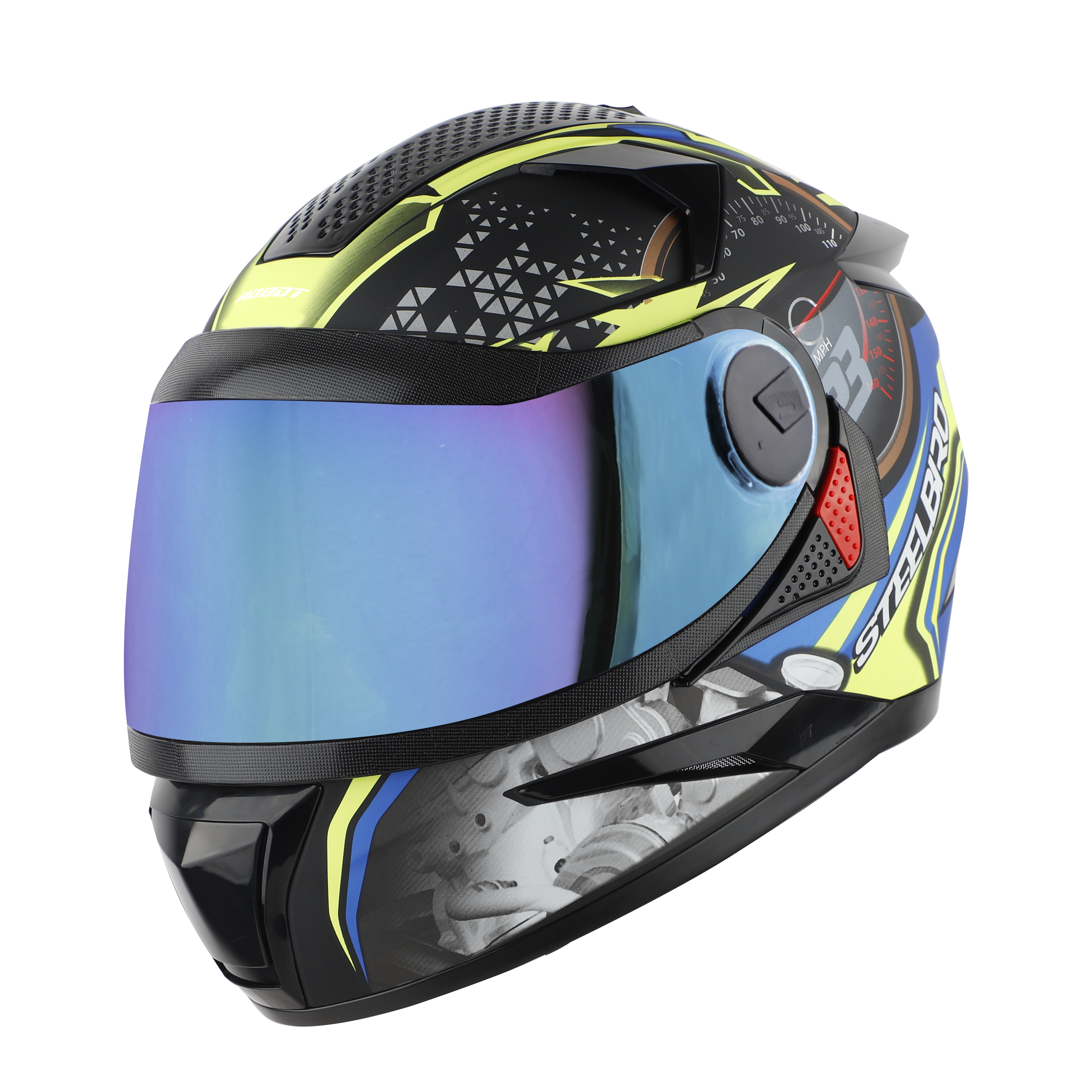 Steelbird SBH-17 Ignimeter Full Face ISI Certified Graphic Helmet (Glossy Black Blue With Chrome Blue Visor