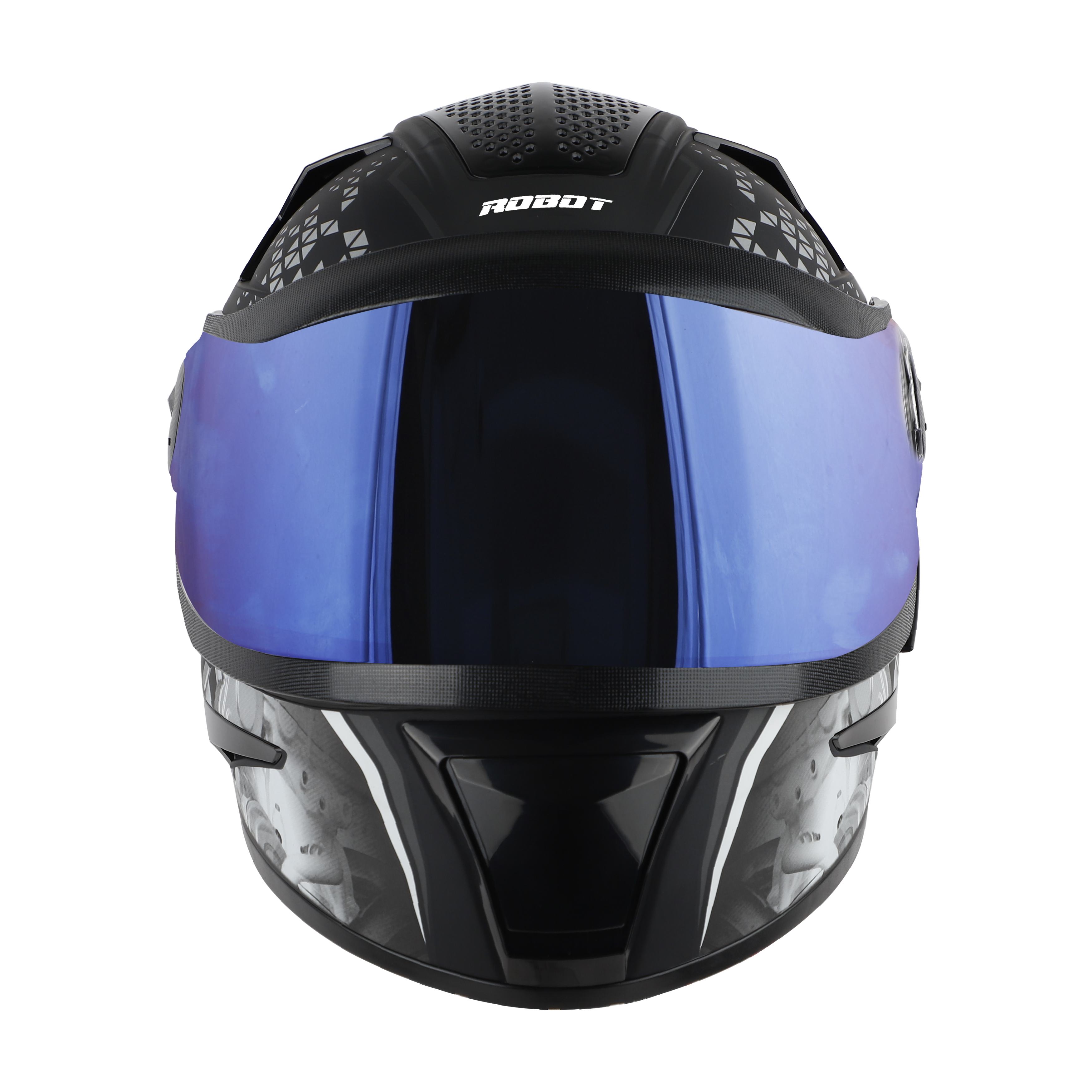 Steelbird SBH-17 Ignimeter Full Face ISI Certified Graphic Helmet (Glossy Black Grey With Chrome Blue Visor)