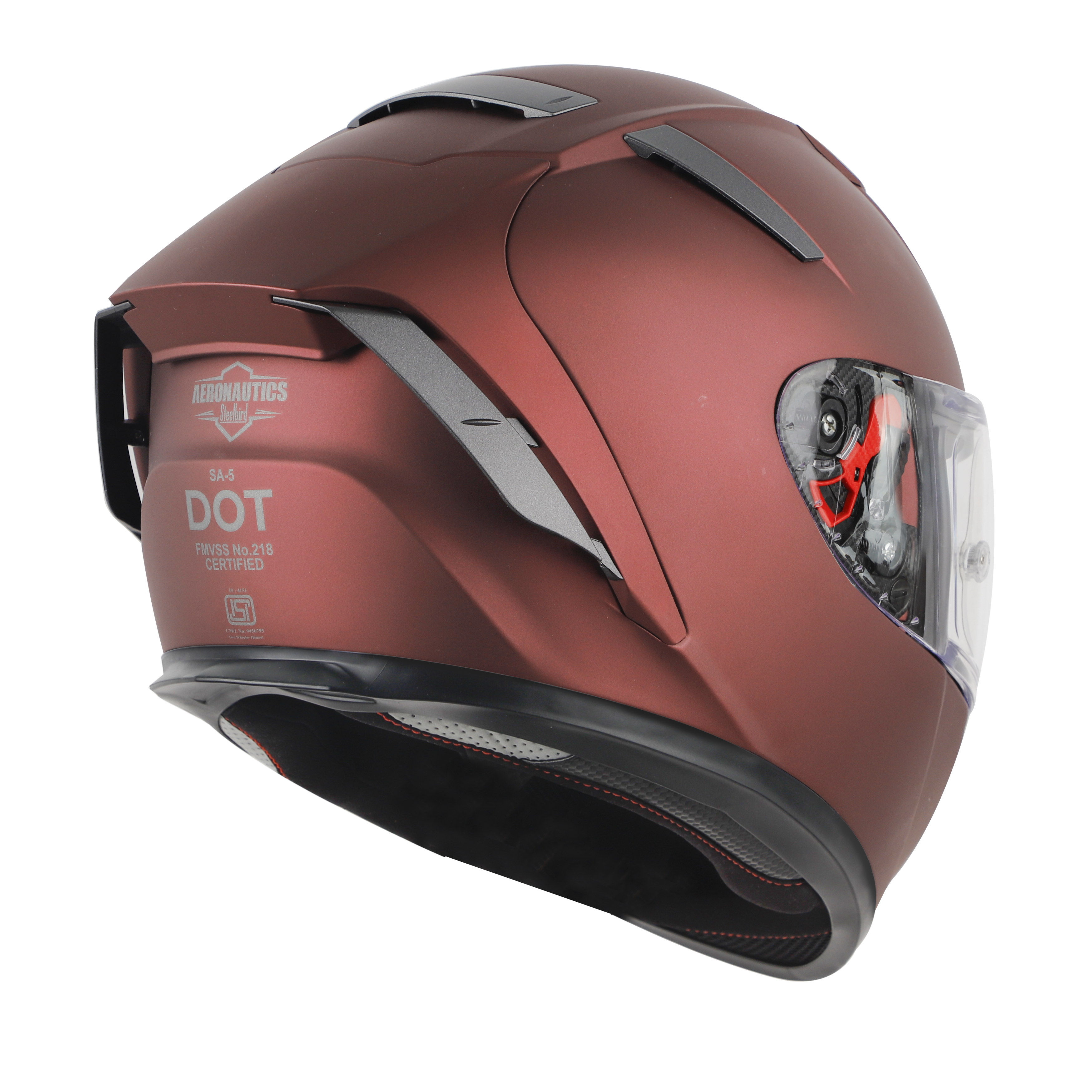 SA-5 DOT MAT MAROON WITH CLEAR ANTI-FOG SHIELD VISOR