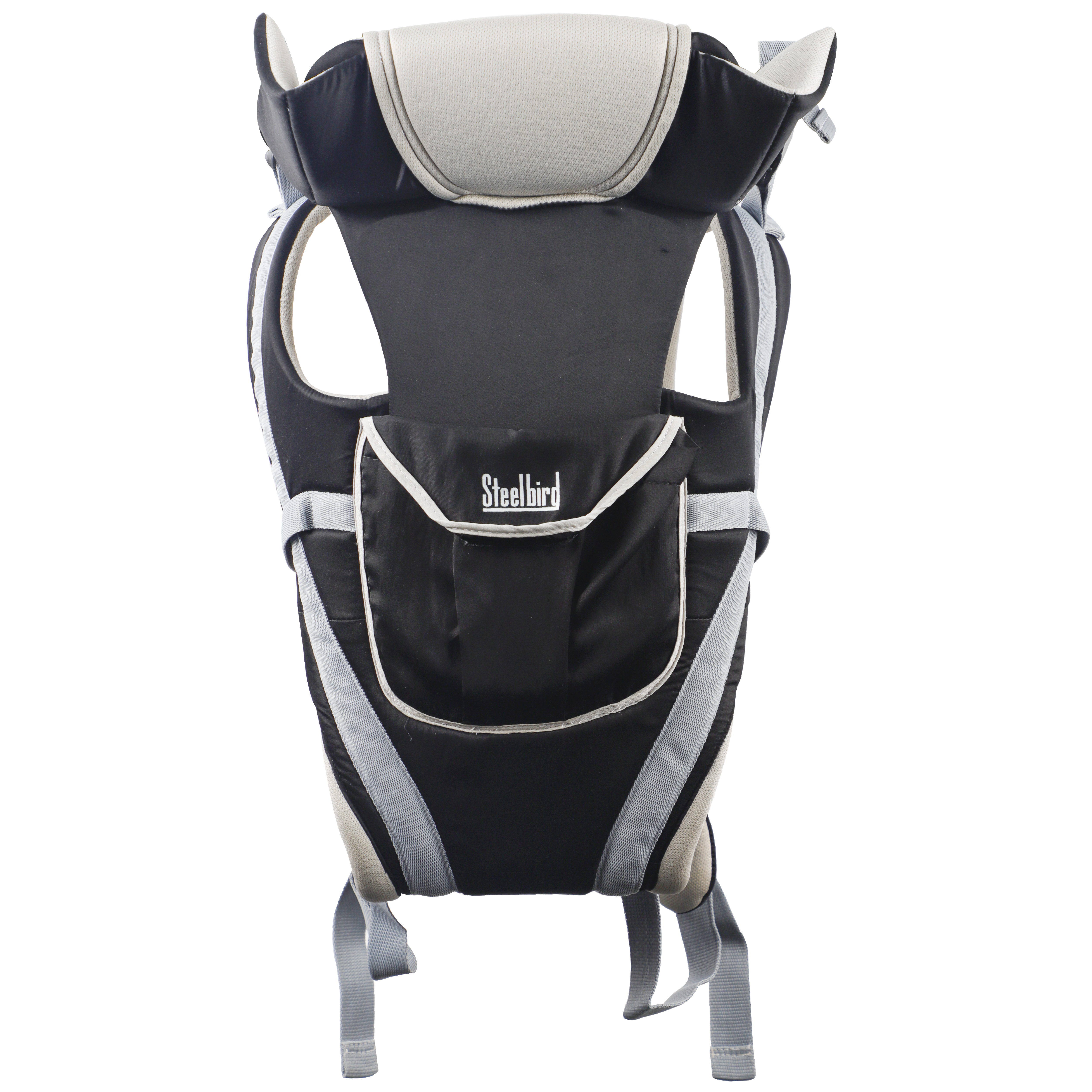 Steelbird Premium Kids 4-in-1 Adjustable Baby Carrier Cum Kangaroo Bag With Lumbar Support-Lightweight And Breathable-Back-Front Carrier For Baby With Safety Belt-Max Weight Up To 15 Kg (Grey Black)