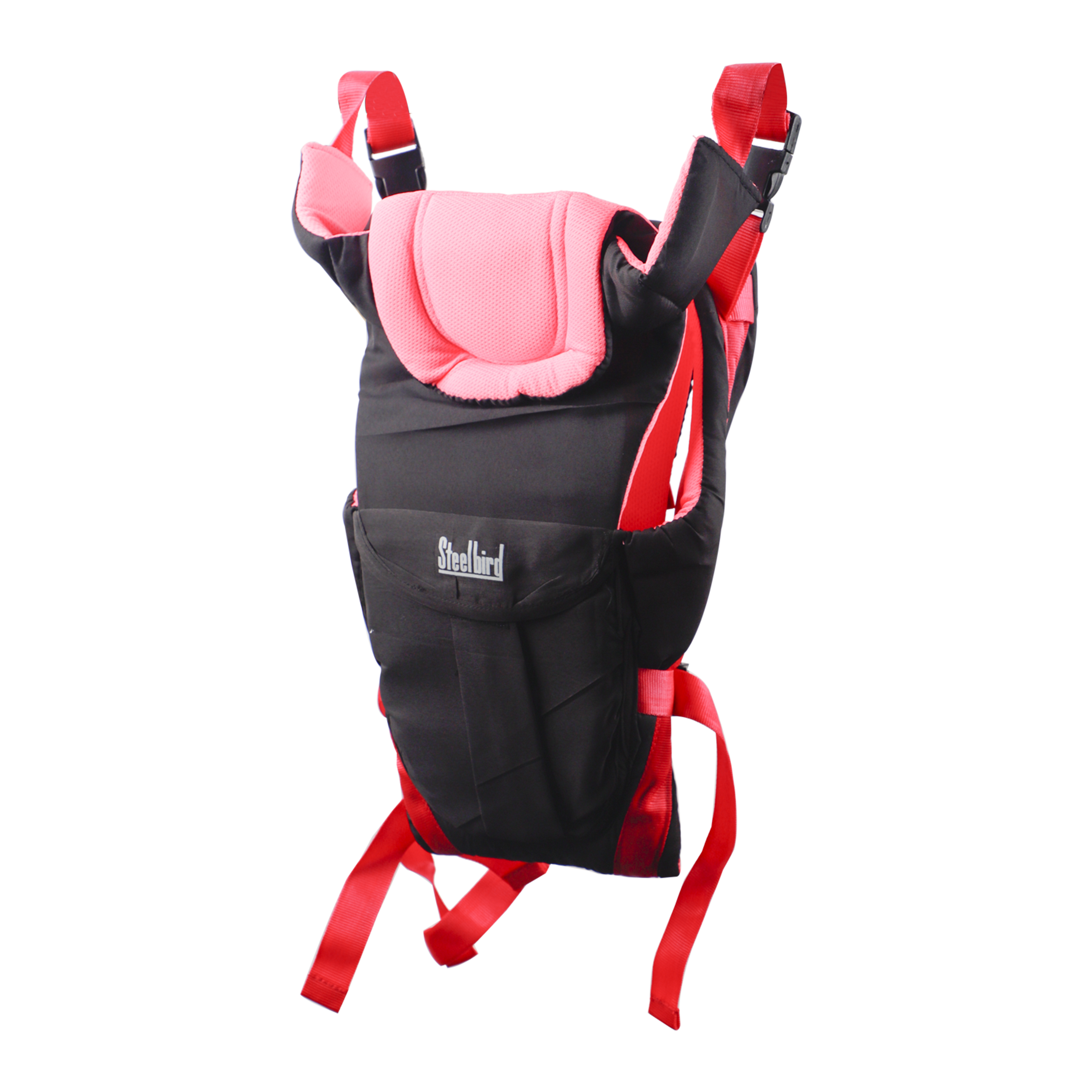 Steelbird Super Four Kids 4-in-1 Adjustable Baby Carrier Cum Kangaroo Bag-Lightweight and Breathable-Back-Front Carrier for Baby with Safety Belt-Max Weight Up to 12 Kg (Pink Black)