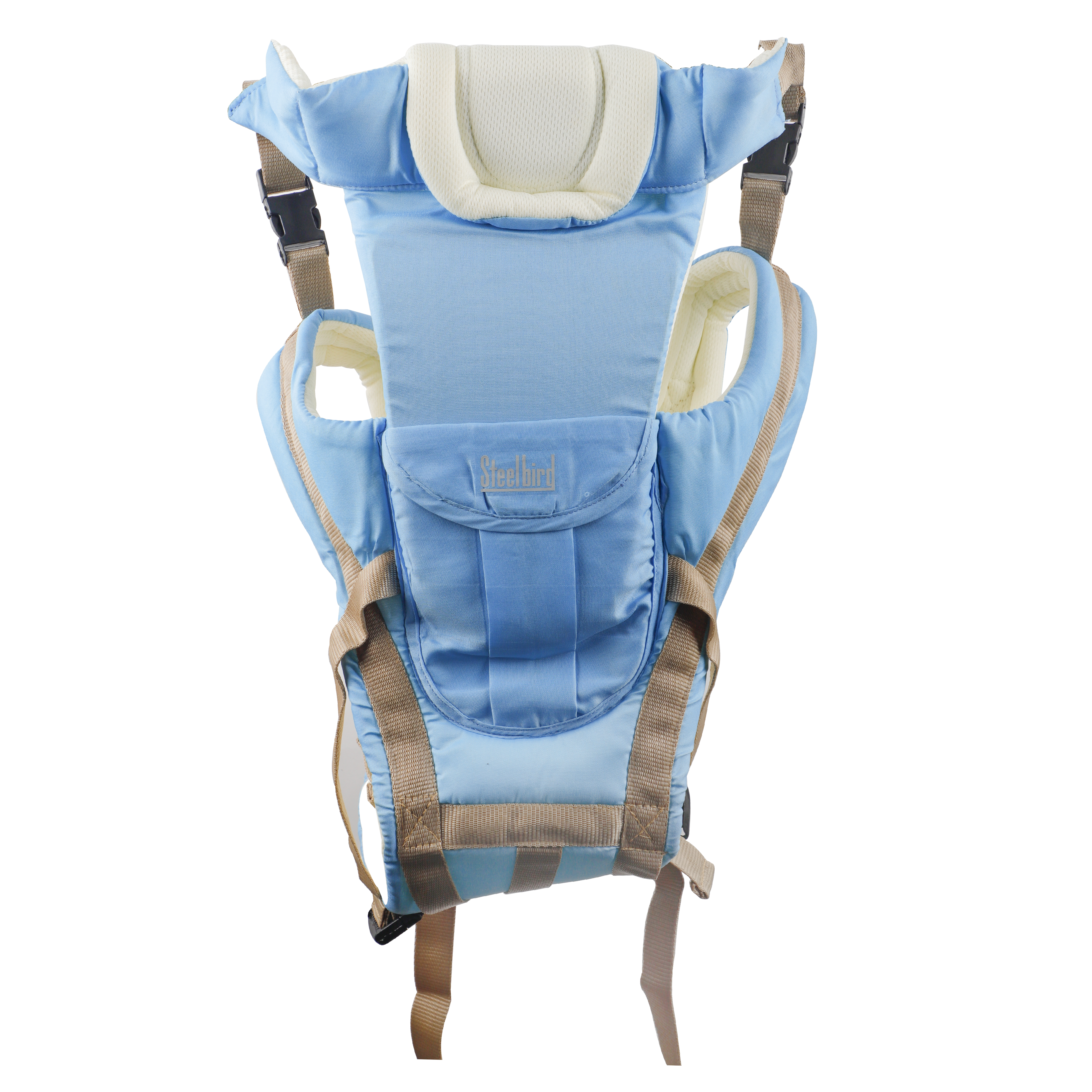 Steelbird Super Four Kids 4-in-1 Adjustable Baby Carrier Cum Kangaroo Bag-Lightweight And Breathable-Back-Front Carrier For Baby With Safety Belt-Max Weight Up To 12 Kg (Cream Baby Blue)