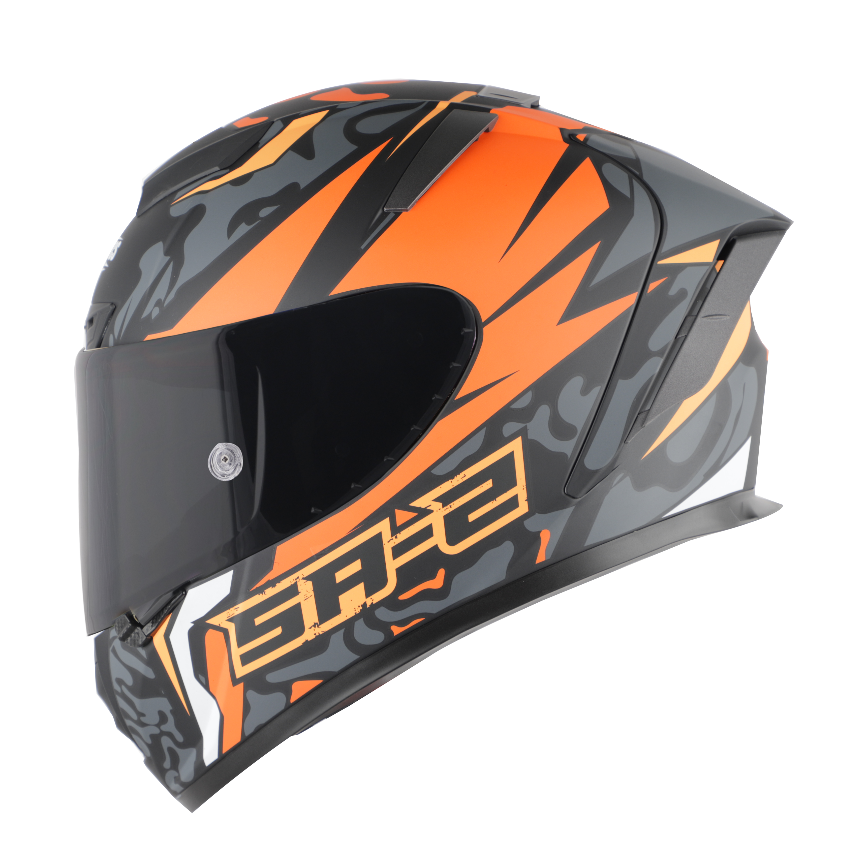SA-2 TERMINATOR 3.0 MAT BLACK WITH ORANGE FITTED WITH CLEAR VISOR EXTRA SMOKE VISOR FREE (WITH ANTI-FOR SHIELD HOLDER)
