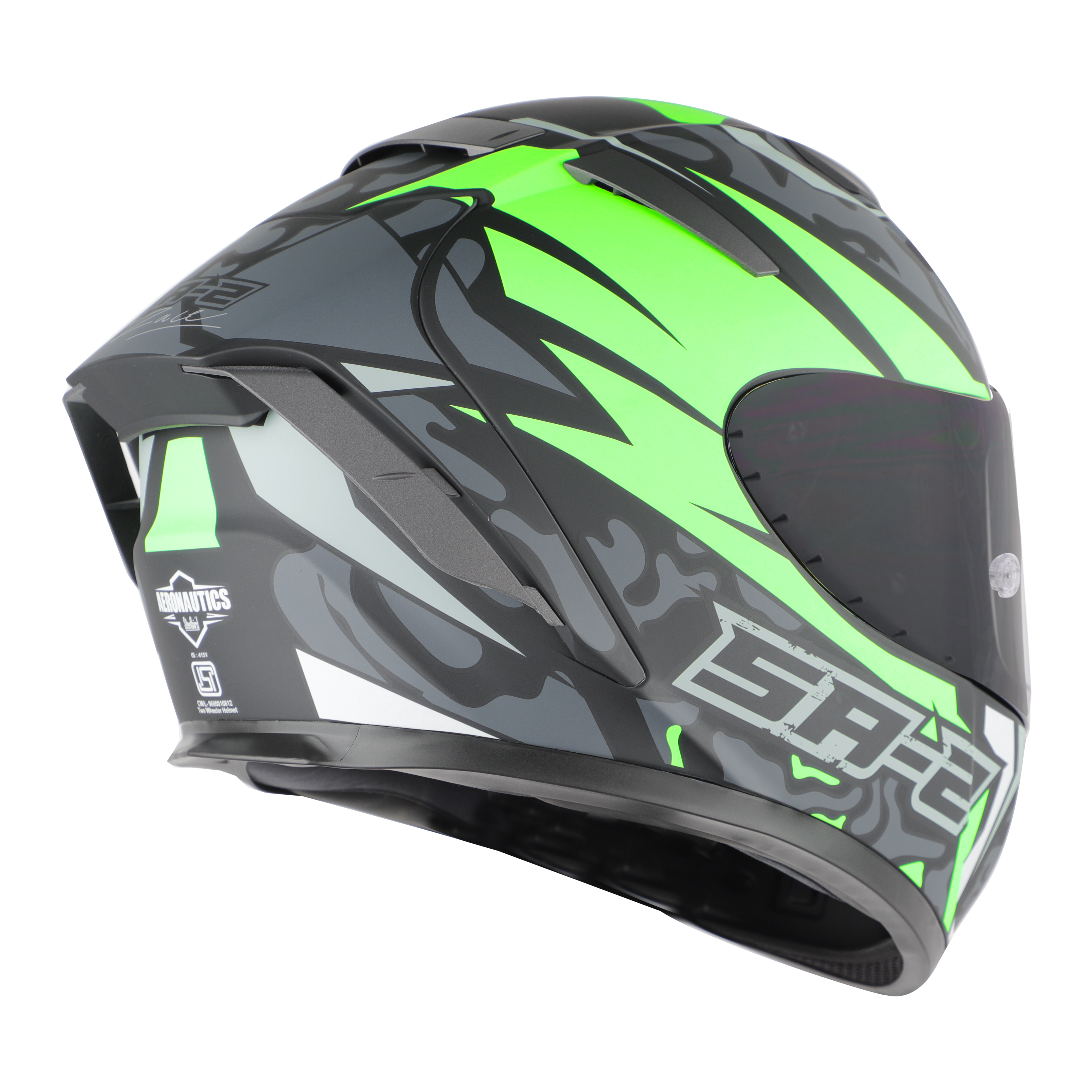 SA-2 TERMINATOR 3.0 GLOSSY BLACK WITH GREEN FITTED WITH CLEAR VISOR EXTRA SMOKE VISOR FREE (WITH ANTI-FOR SHIELD HOLDER)