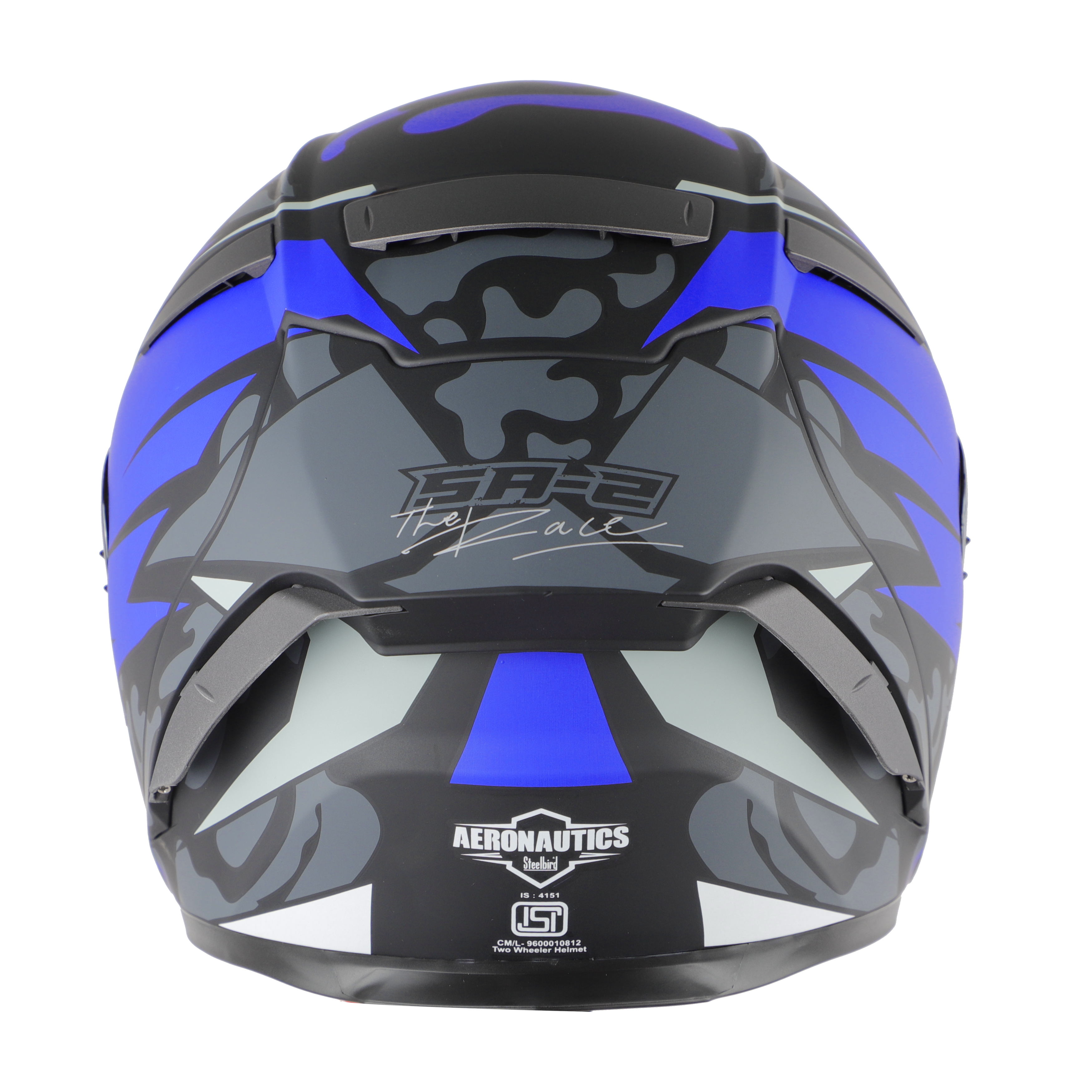 SA-2 TERMINATOR 3.0 GLOSSY BLACK WITH BLUE FITTED WITH CLEAR VISOR EXTRA SILVER CHROME VISOR FREE (WITH ANTI-FOR SHIELD HOLDER)
