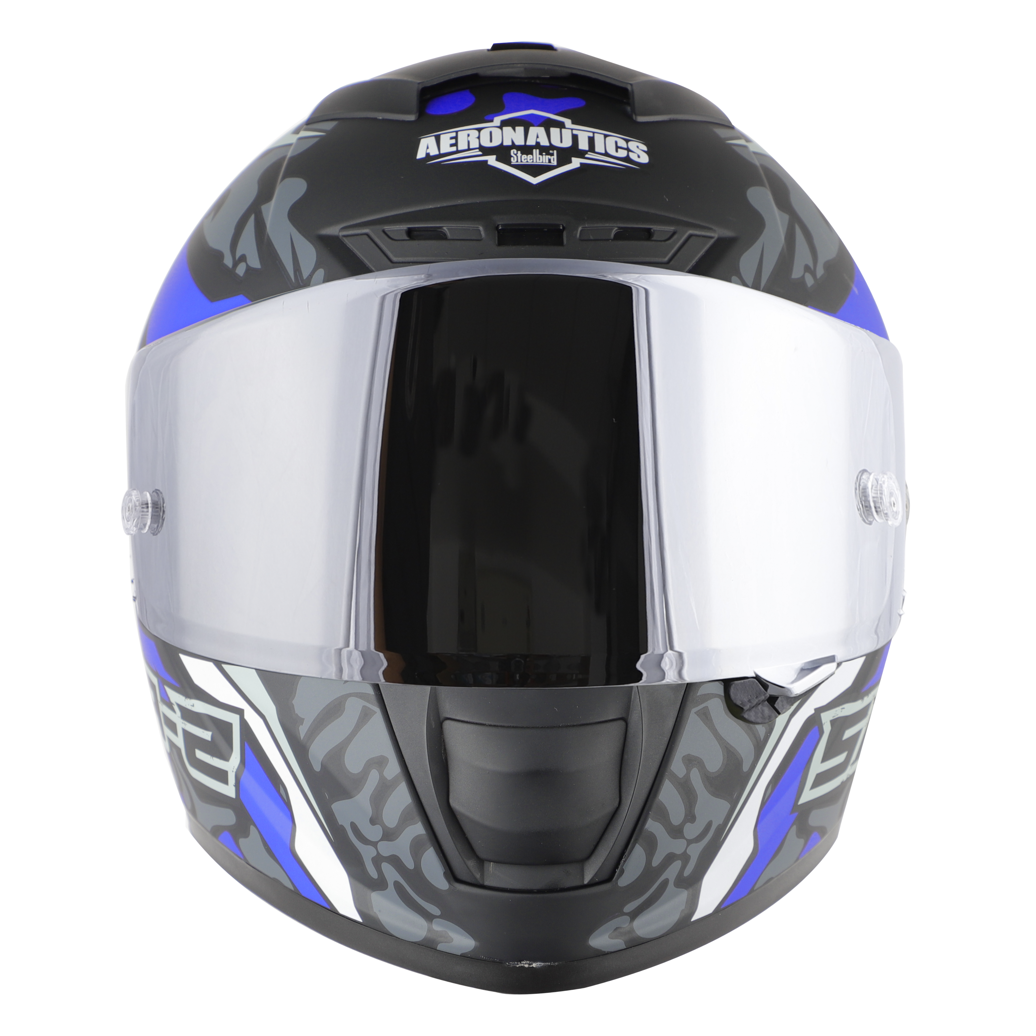 SA-2 TERMINATOR 3.0 MAT BLACK WITH BLUE FITTED WITH CLEAR VISOR EXTRA SILVER CHROME VISOR FREE (WITH ANTI-FOR SHIELD HOLDER)