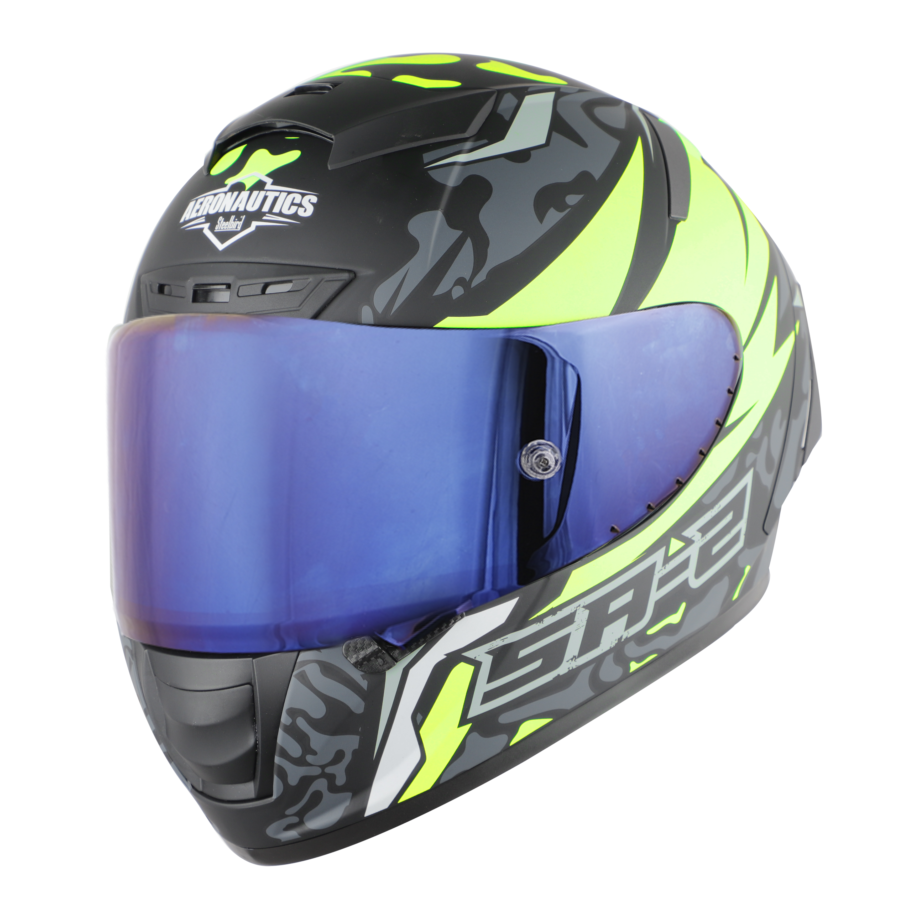 SA-2 TERMINATOR 3.0 MAT BLACK WITH NEON FITTED WITH CLEAR VISOR EXTRA BLUE CHROME VISOR FREE (WITH ANTI-FOR SHIELD HOLDER)