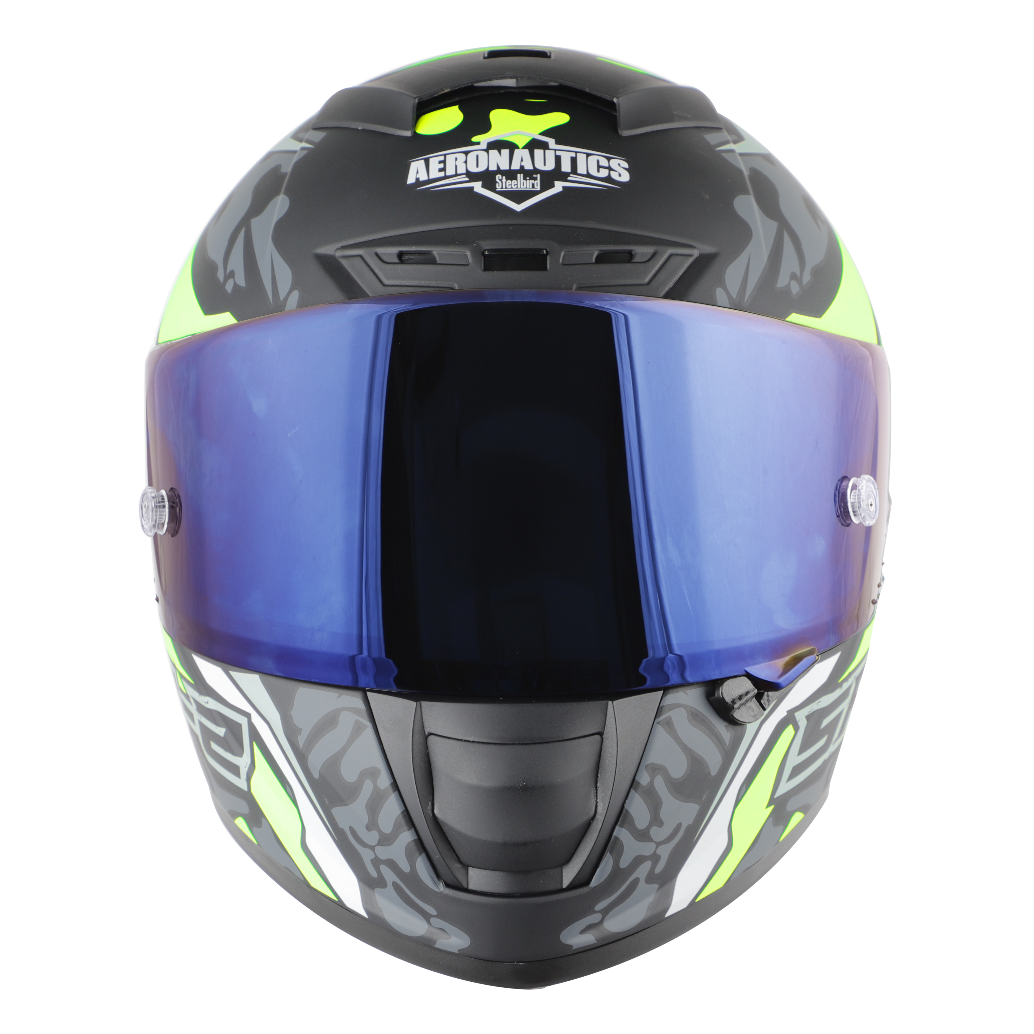 SA-2 TERMINATOR 3.0 GLOSSY BLACK WITH NEON FITTED WITH CLEAR VISOR EXTRA BLUE CHROME VISOR FREE (WITH ANTI-FOR SHIELD HOLDER)