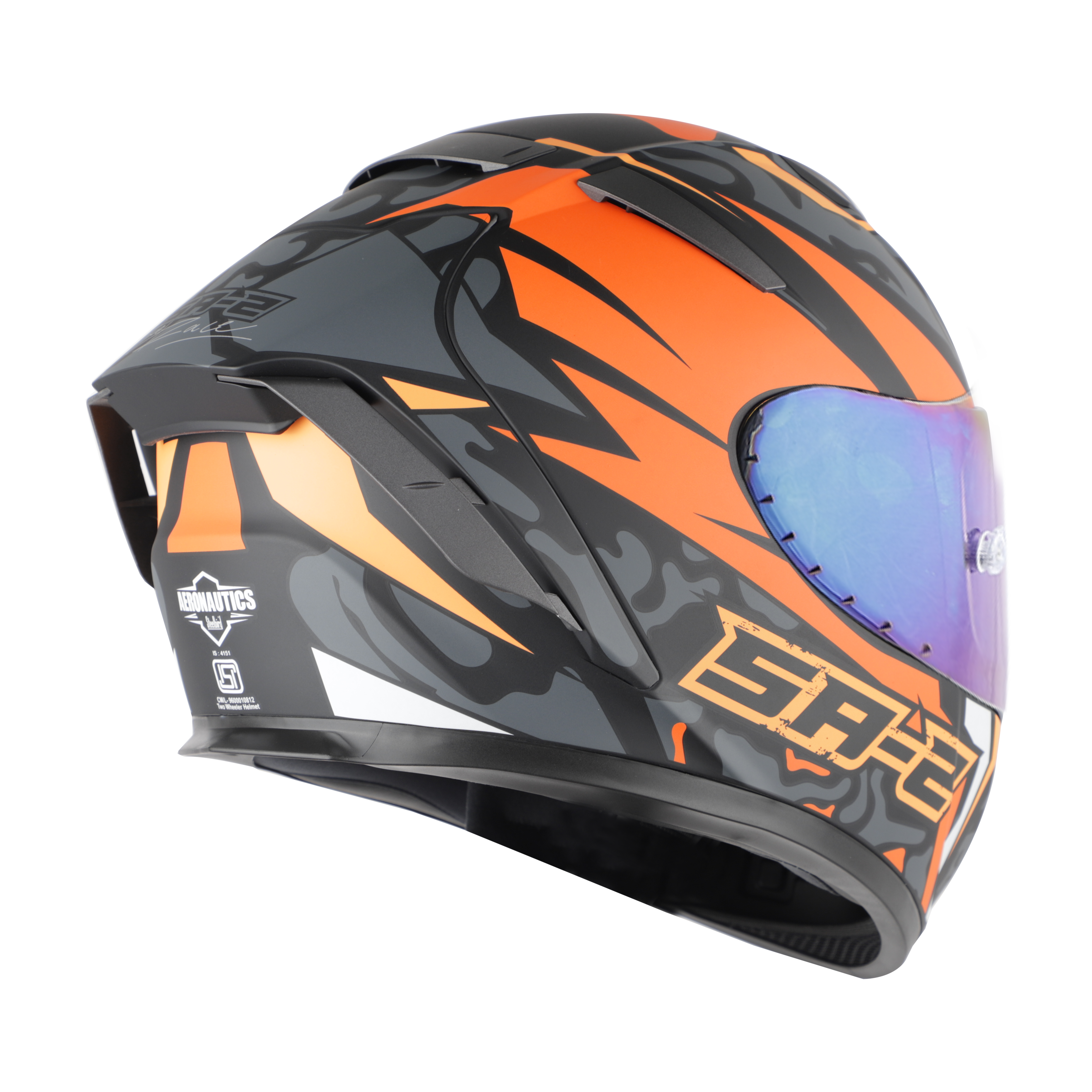 SA-2 TERMINATOR 3.0 GLOSSY BLACK WITH ORANGE FITTED WITH CLEAR VISOR EXTRA RAINBOW CHROME VISOR FREE (WITH ANTI-FOR SHIELD HOLDER)