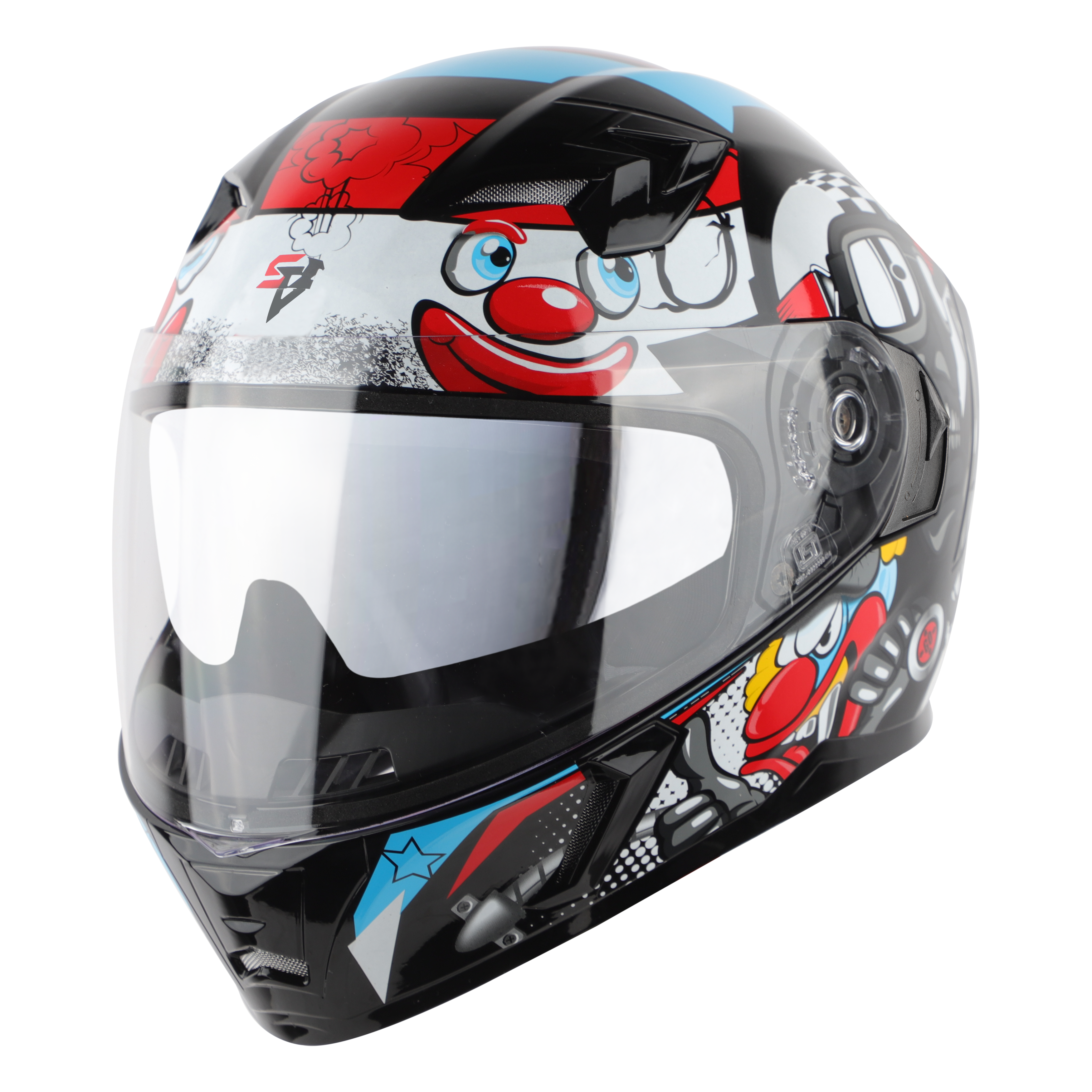 SBA-21 COMIC GLOSSY BLACK WITH WHITE ( WITH CHROME SILVER INNER SUN SHIELD)
