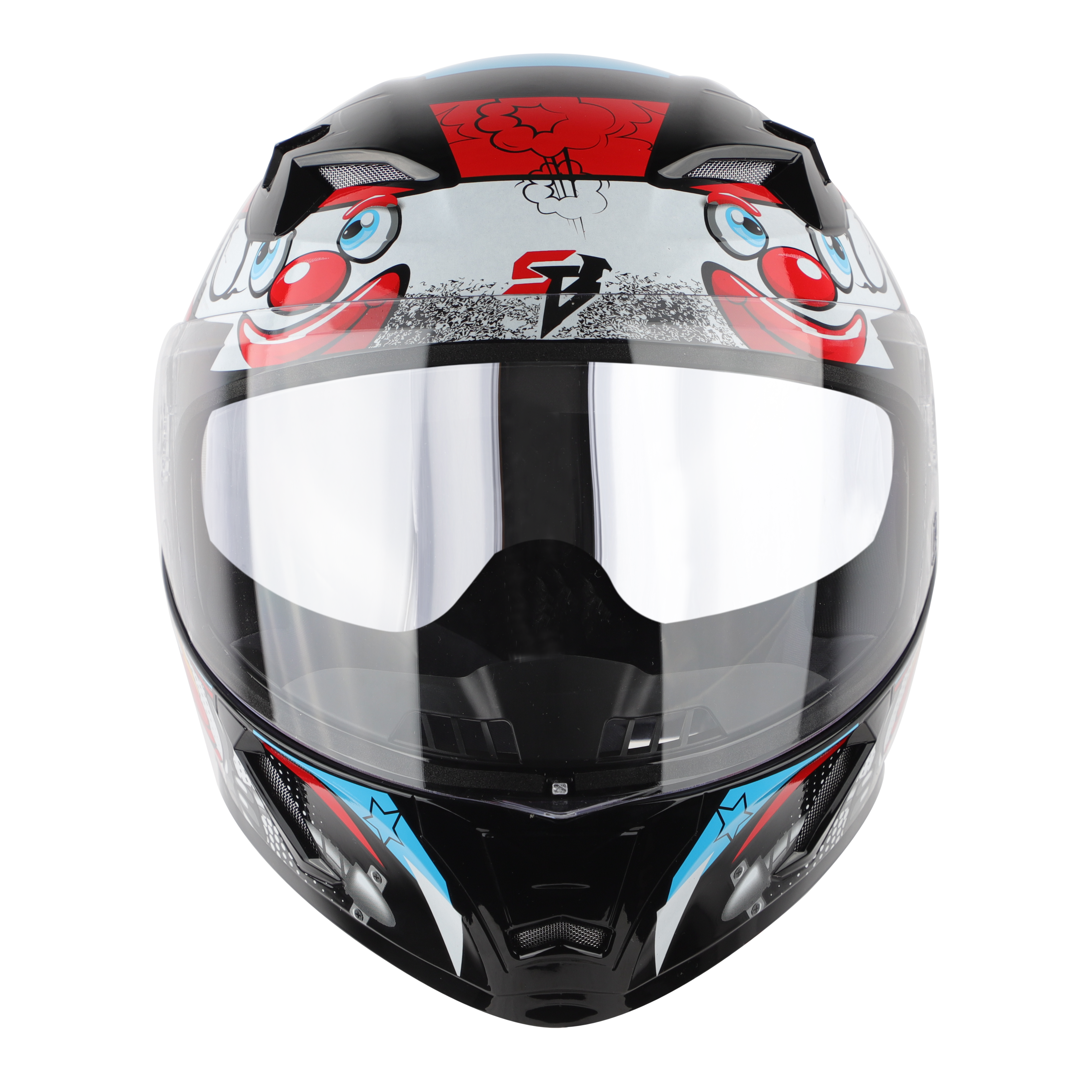 SBA-21 COMIC GLOSSY BLACK WITH WHITE ( WITH CHROME SILVER INNER SUN SHIELD)