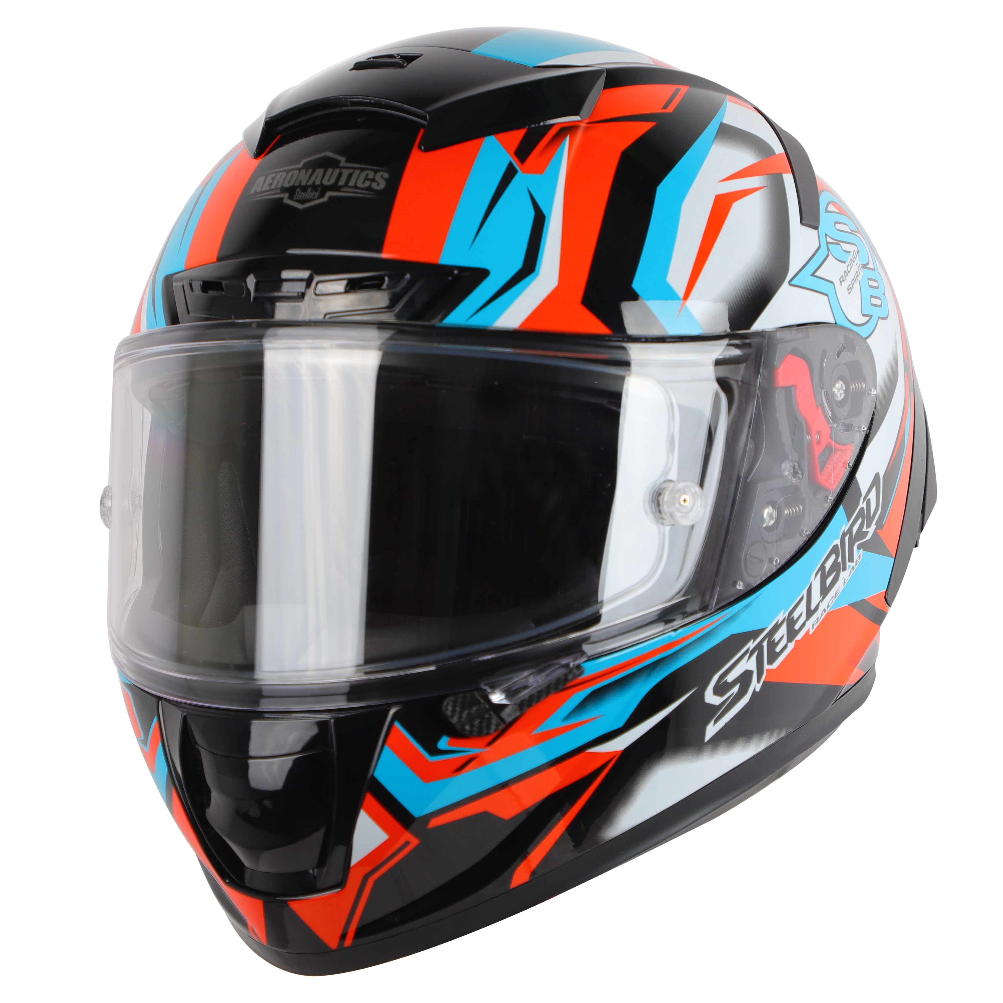 SA-5 DOT RACING SPIRIT GLOSSY BLACK WITH SKY BLUE ( WITH ANTI-FOG SHIELD)