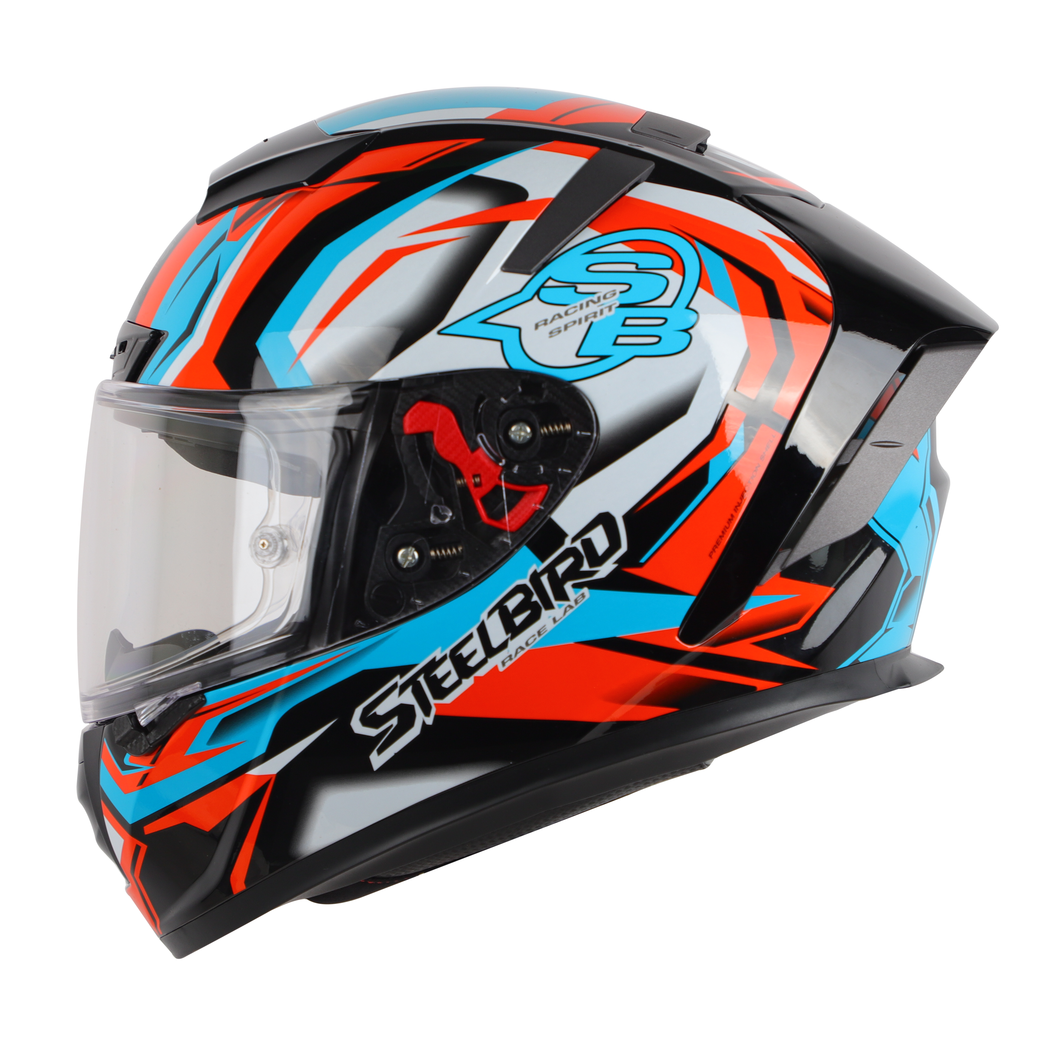 SA-5 DOT RACING SPIRIT GLOSSY BLACK WITH SKY BLUE ( WITH ANTI-FOG SHIELD)