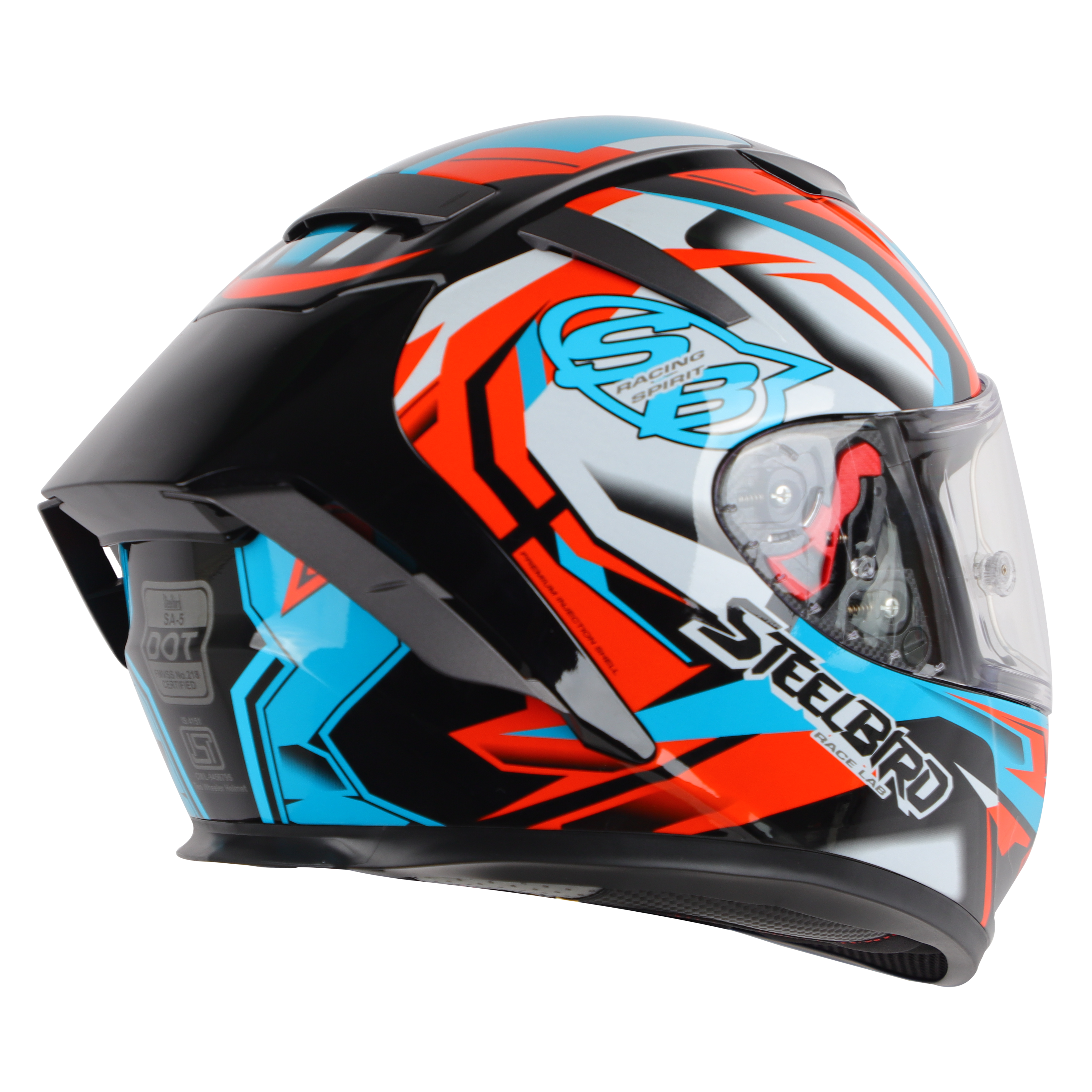 SA-5 DOT RACING SPIRIT GLOSSY BLACK WITH SKY BLUE ( WITH ANTI-FOG SHIELD)