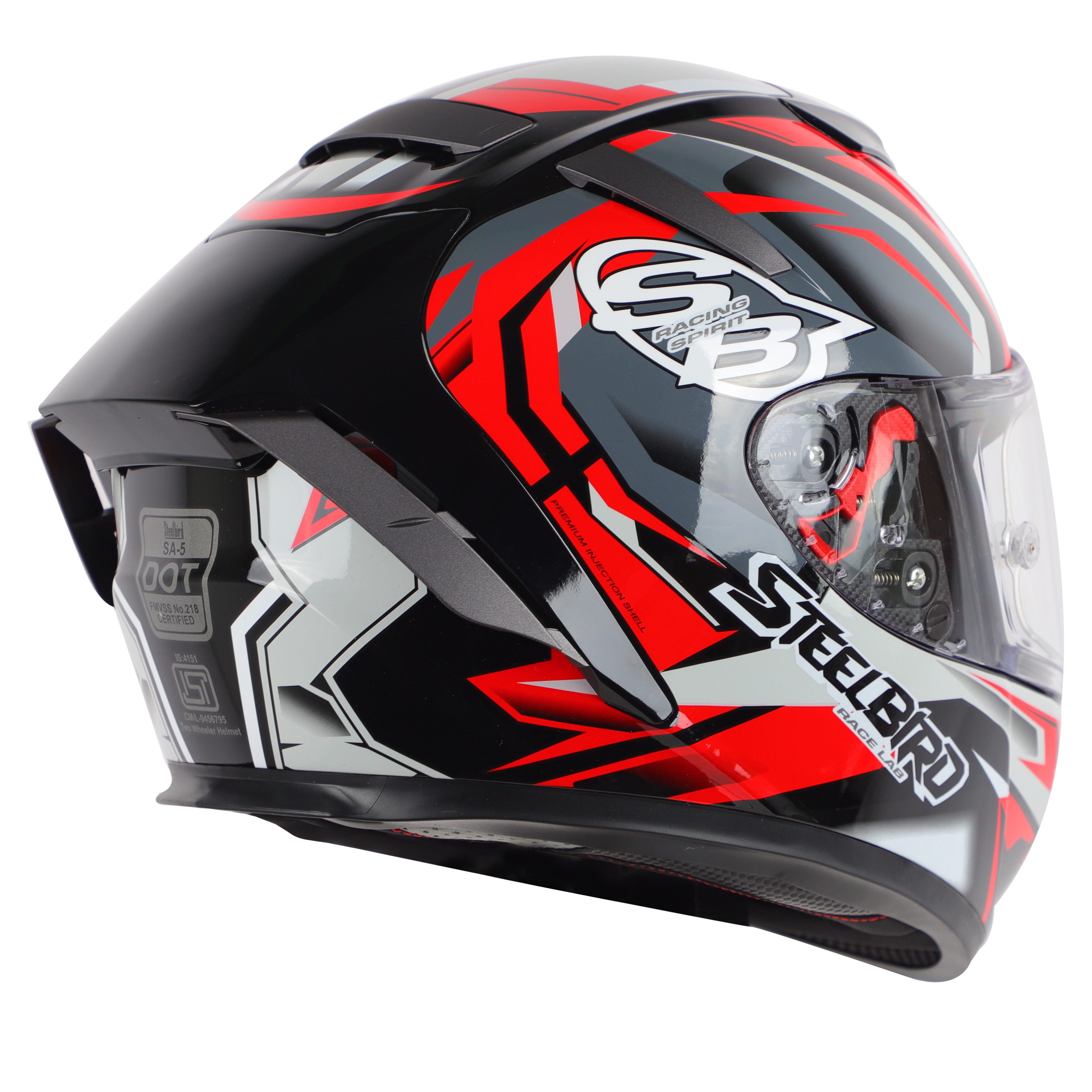 SA-5 DOT RACING SPIRIT GLOSSY BLACK WITH RED ( WITH ANTI-FOG SHIELD)