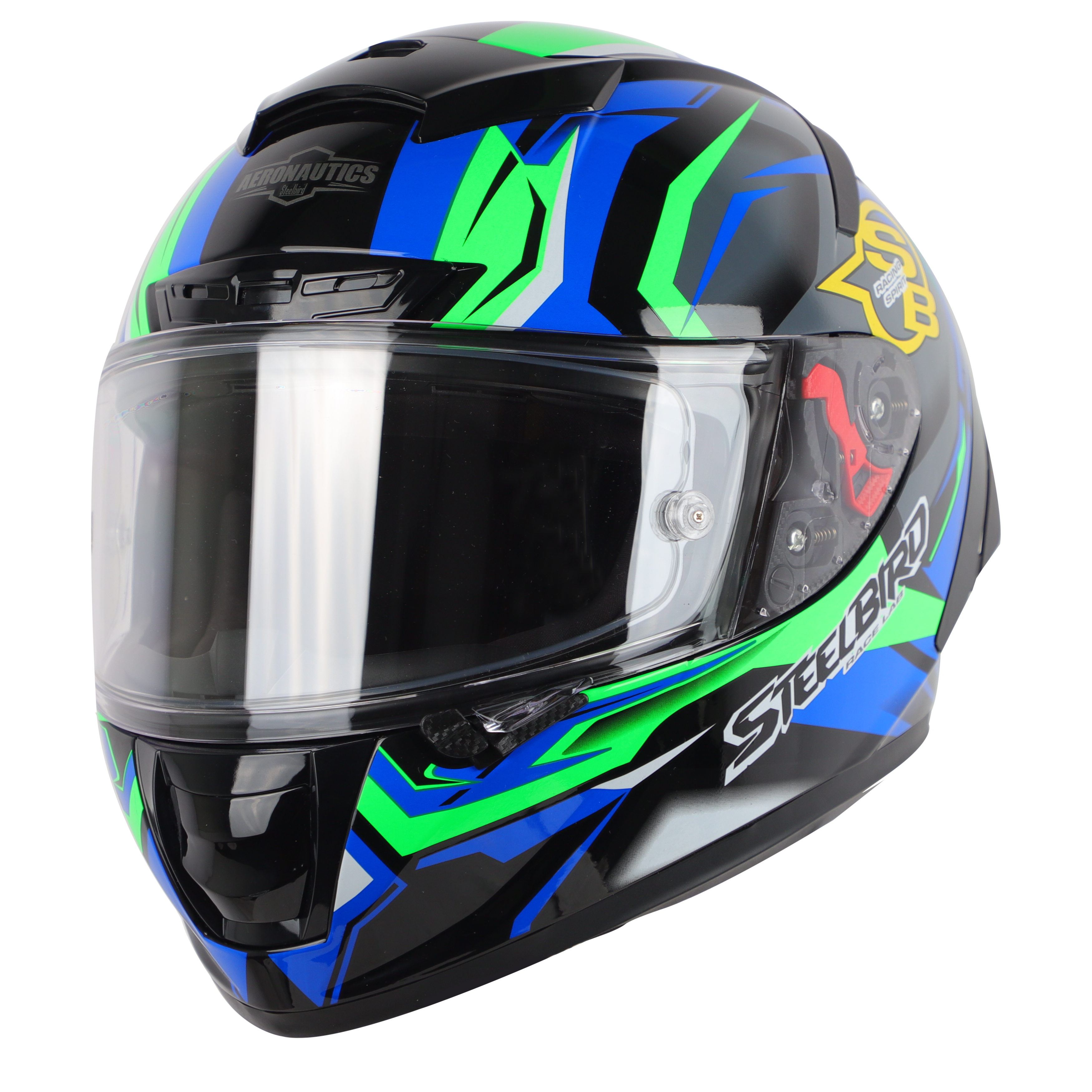 SA-5 DOT RACING SPIRIT GLOSSY BLACK WITH Y.BLUE ( WITH ANTI-FOG SHIELD)