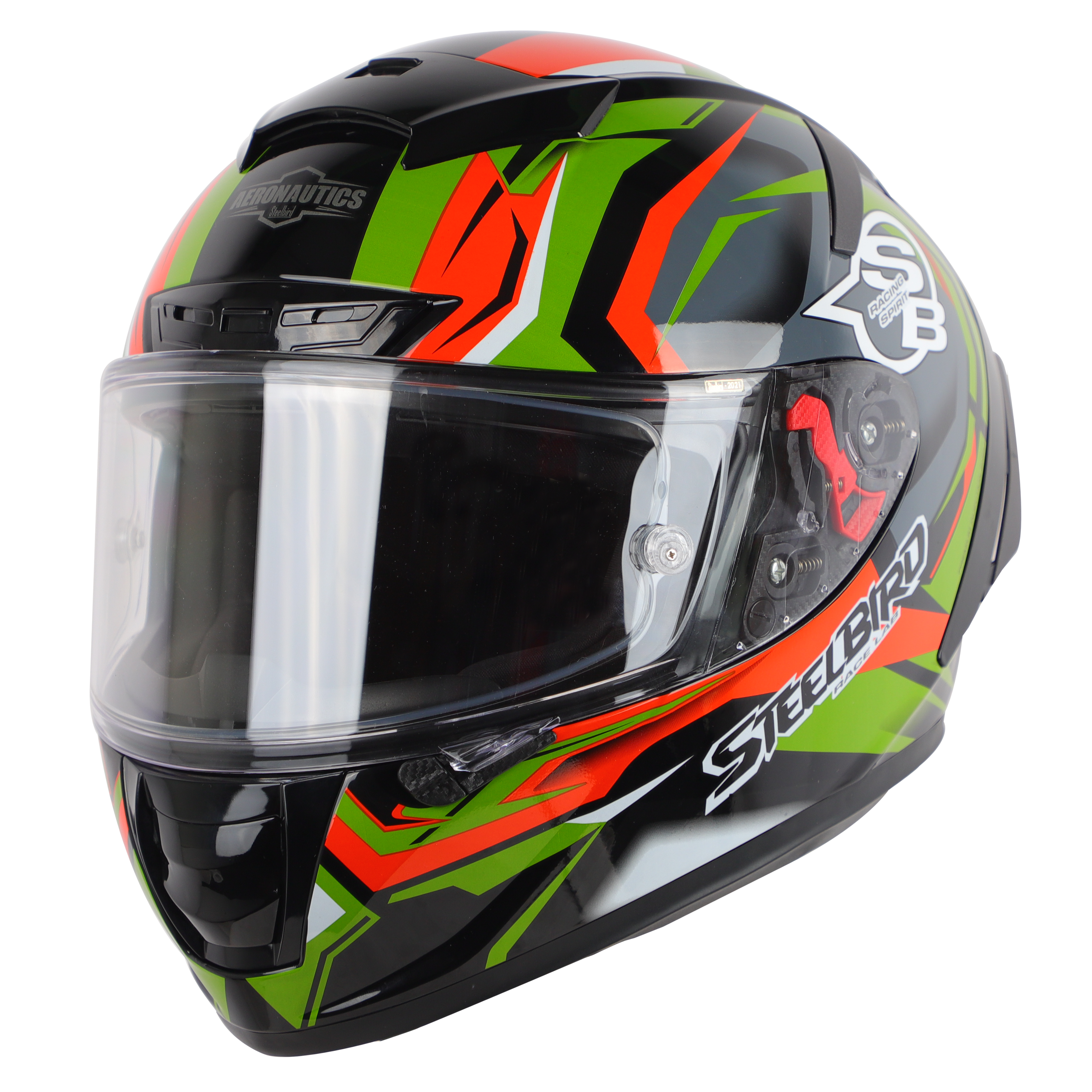 SA-5 DOT RACING SPIRIT GLOSSY  BLACK WITH GREEN ( WITH ANTI-FOG SHIELD)