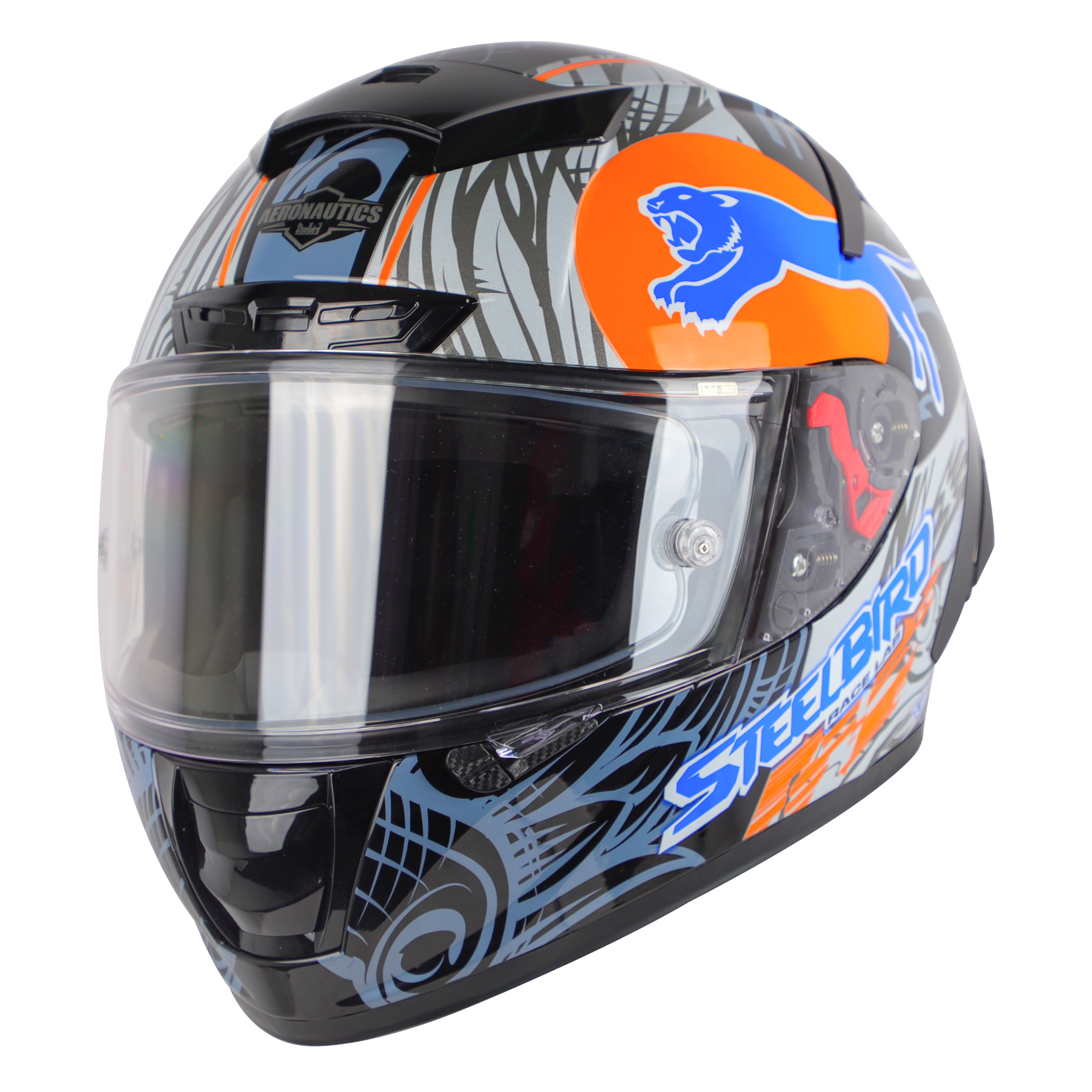 SA-5 DOT FLYDECK GLOSSY BLACK WITH ORANGE (WITH ANTI-FOG SHIELD VISOR)