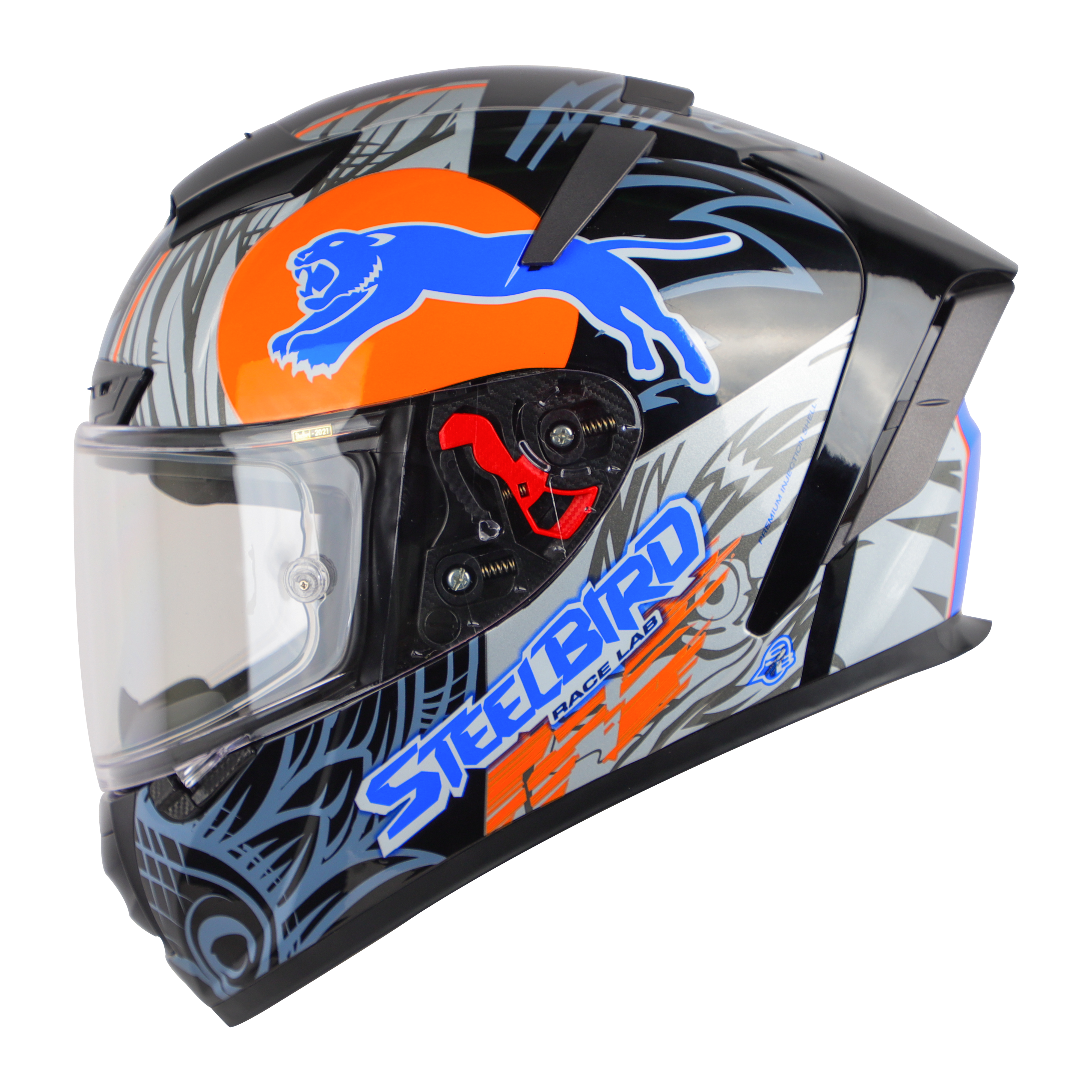 SA-5 DOT FLYDECK GLOSSY BLACK WITH ORANGE (WITH ANTI-FOG SHIELD VISOR)