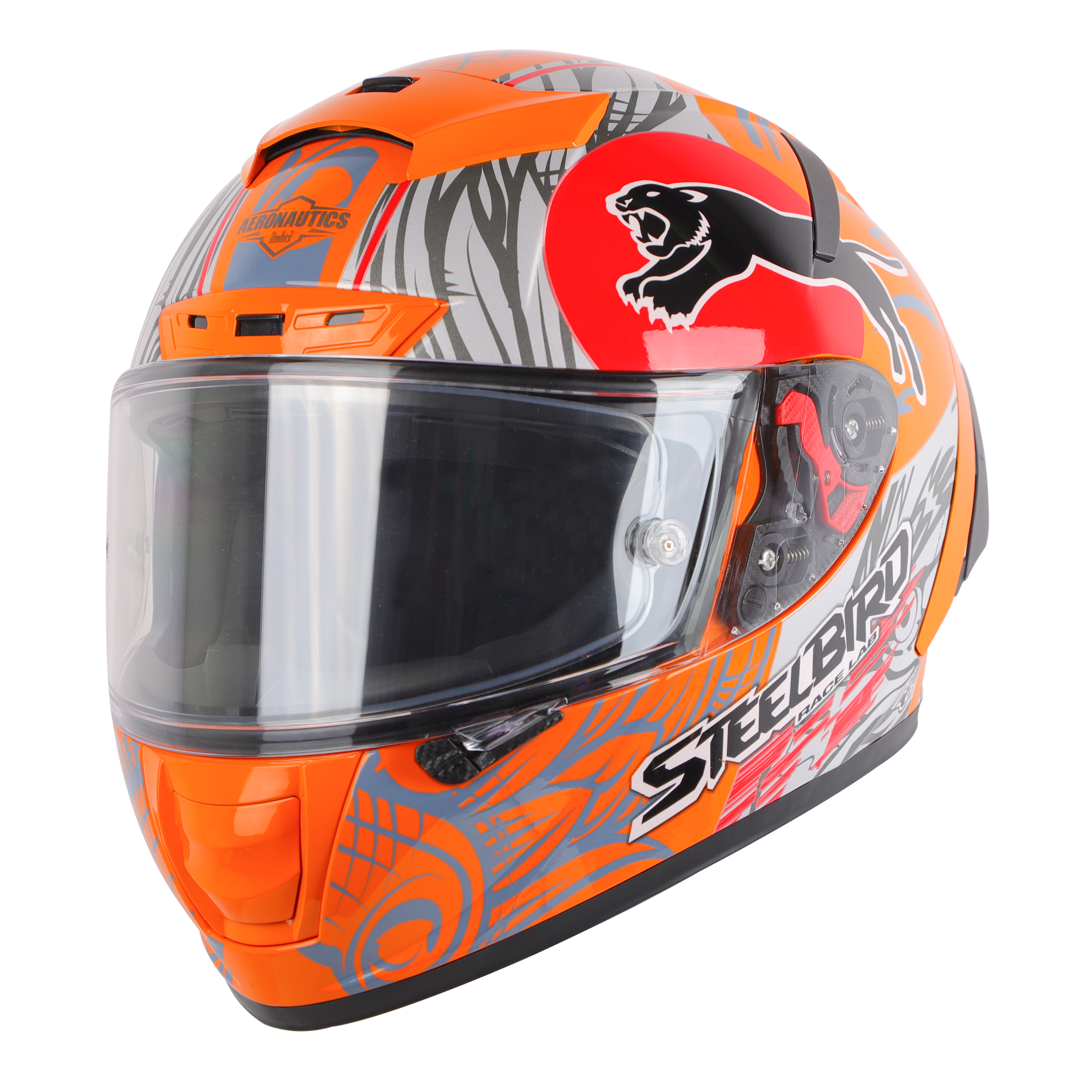 SA-5 DOT FLYDECK GLOSSY ORANGE WITH RED (WITH ANTI-FOG SHIELD VISOR) 