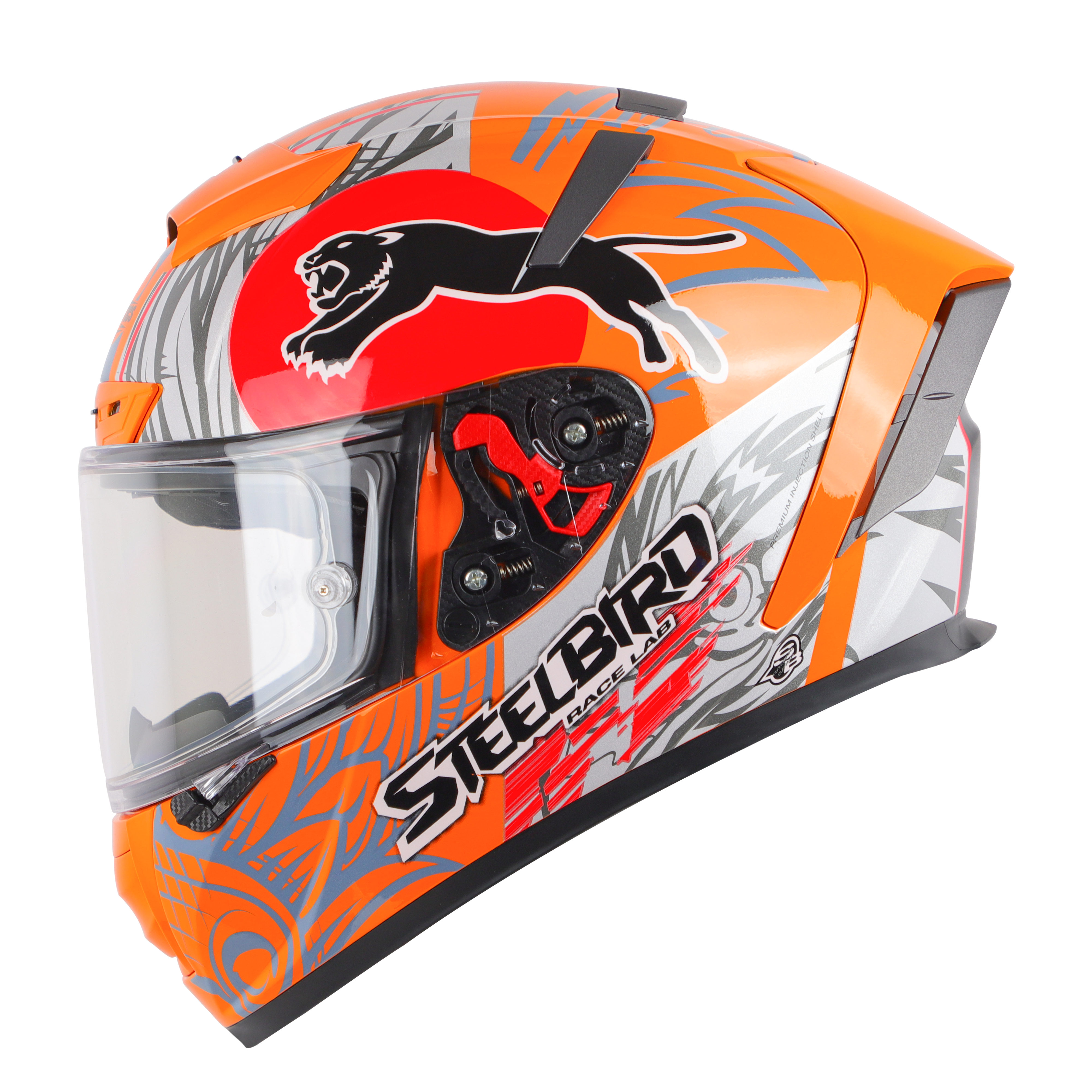 SA-5 DOT FLYDECK GLOSSY ORANGE WITH RED (WITH ANTI-FOG SHIELD VISOR) 