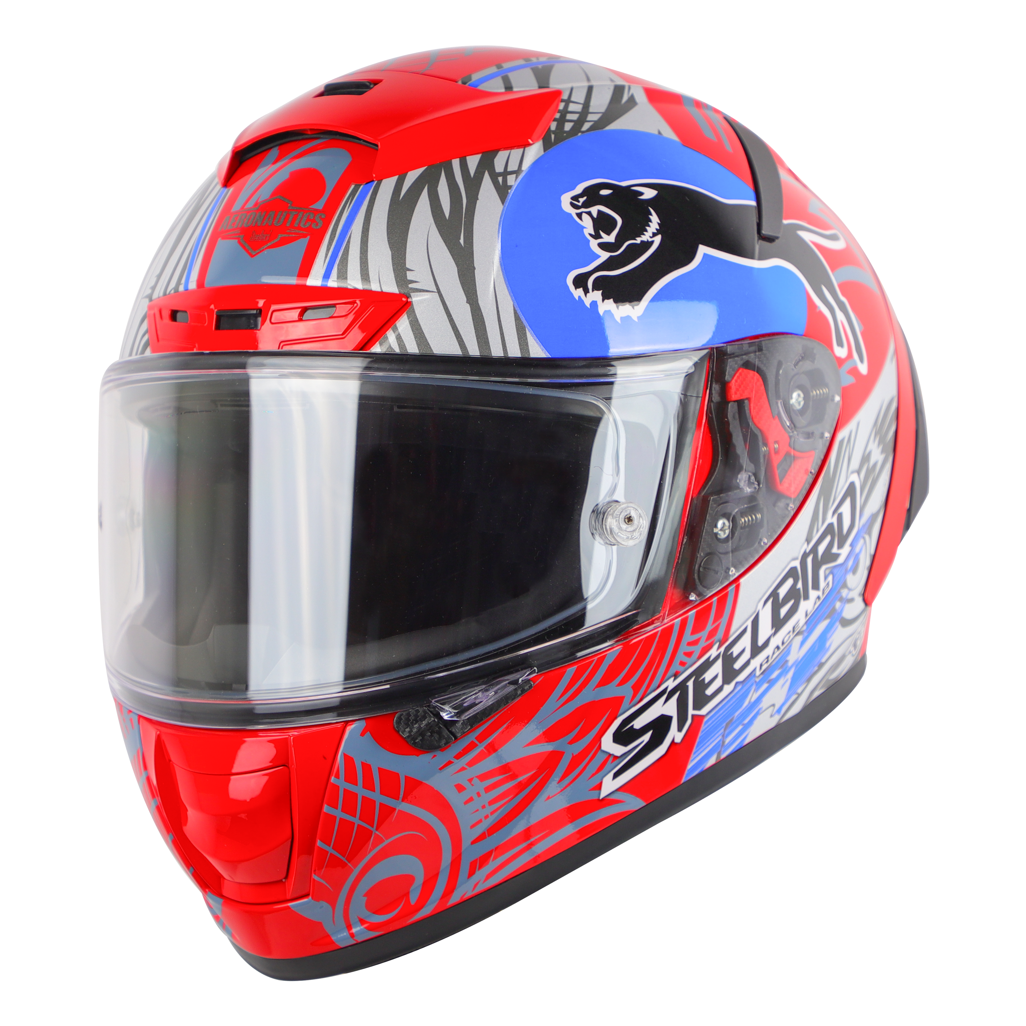 SA-5 DOT FLYDECK GLOSSY RED WITH BLUE (WITH ANTI-FOG SHIELD VISOR) 