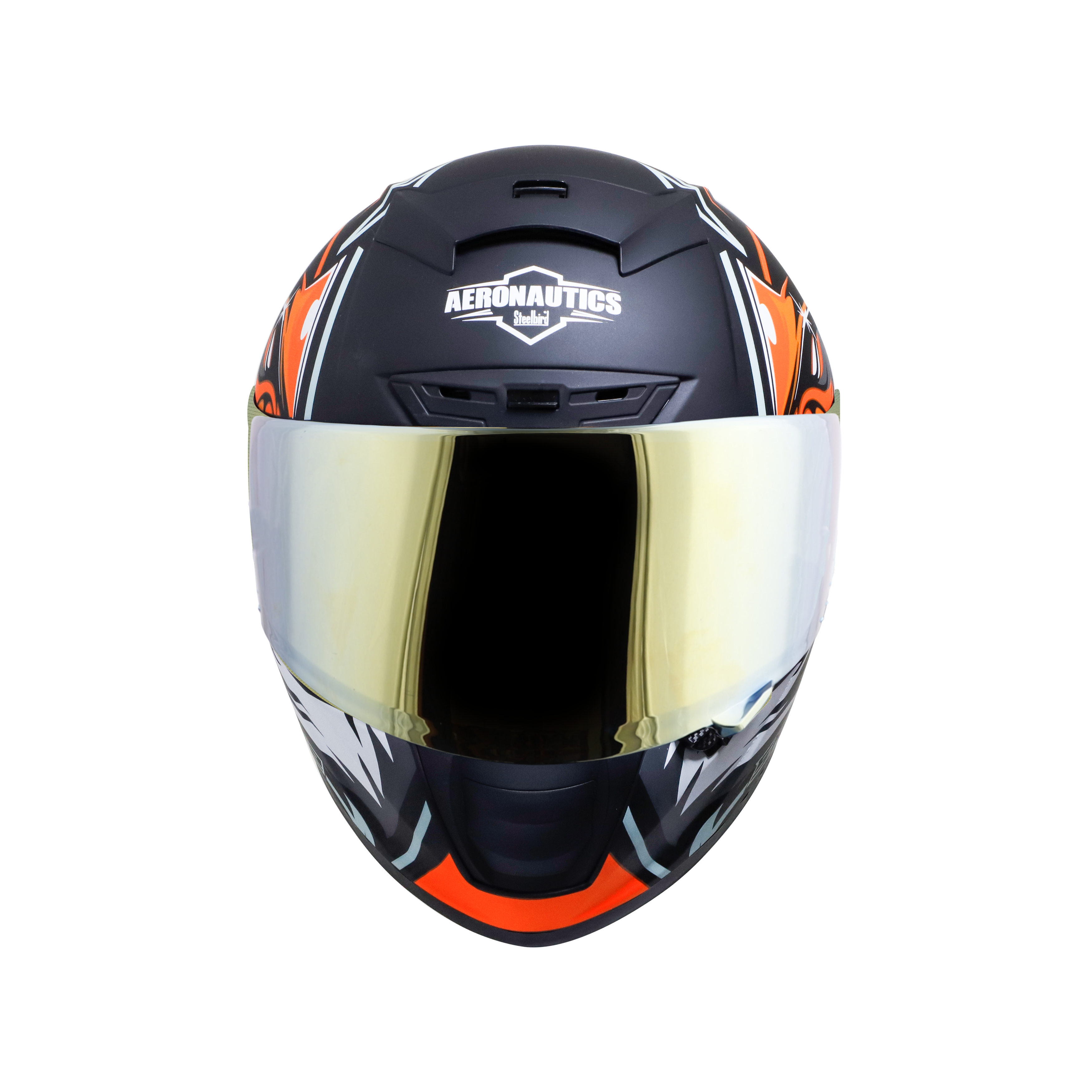 SA-2 VILLAIN MAT BLACK WITH ORANGE (FITTED WITH CLEAR VISOR EXTRA CHROME GOLD VISOR FREE)