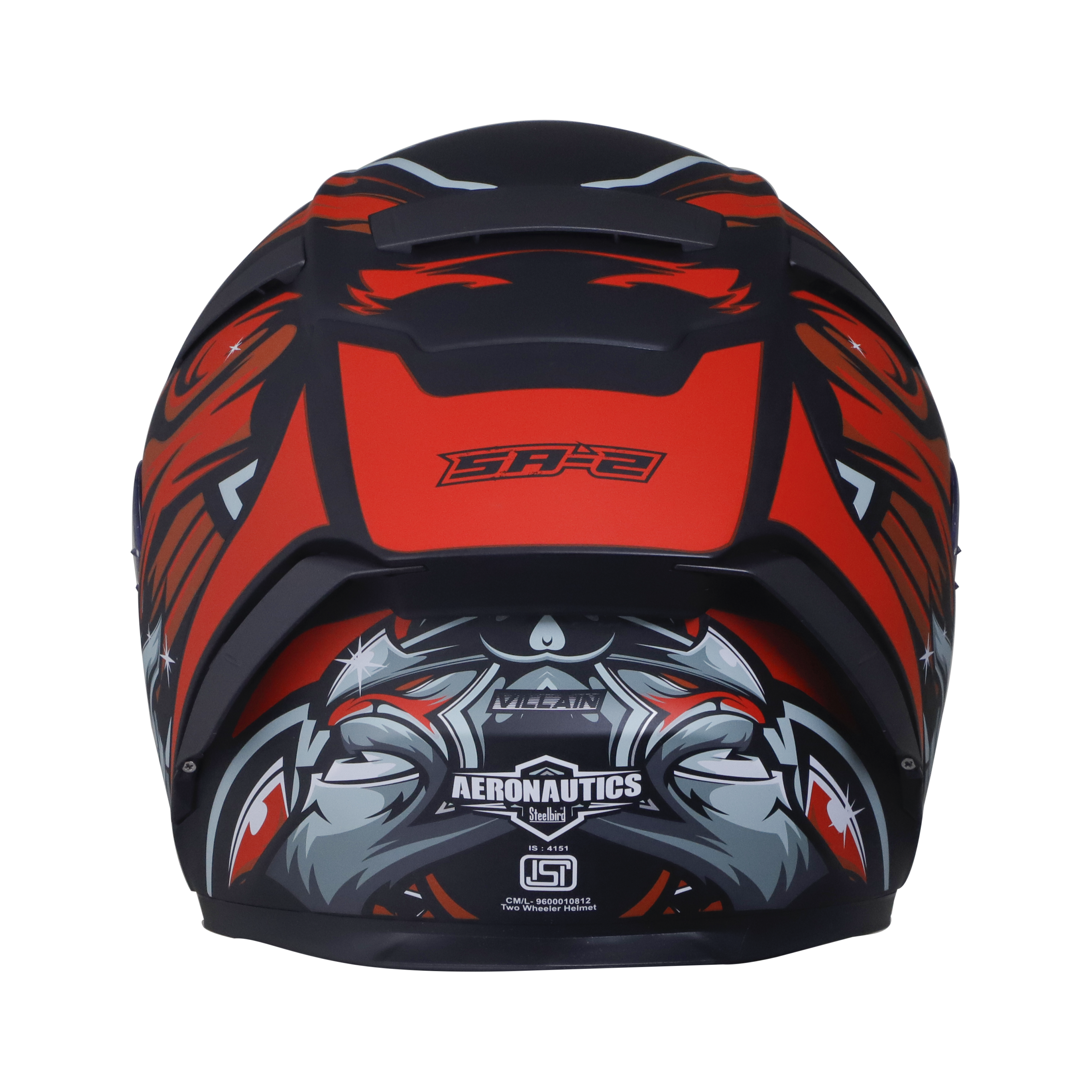 SA-2 VILLAIN MAT BLACK WITH RED (FITTED WITH CLEAR VISOR EXTRA CHROME GOLD VISOR FREE)