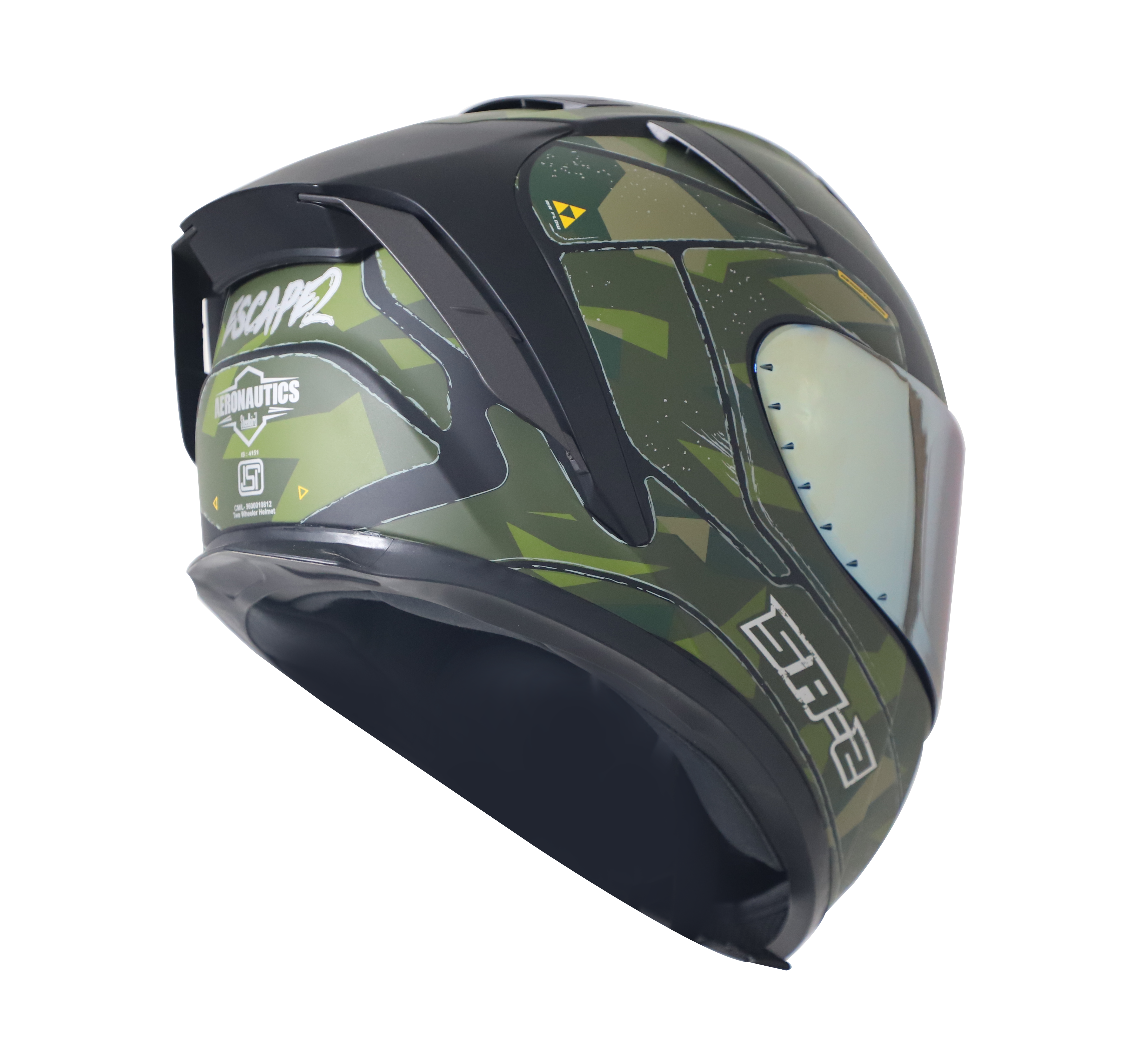 SA-2 ESCAPE MAT BLACK WITH BATTLE GREEN GOLD CHROME VISOR (FITTED WITH CLEAR WITH EXTRA CHROME VISOR FREE)