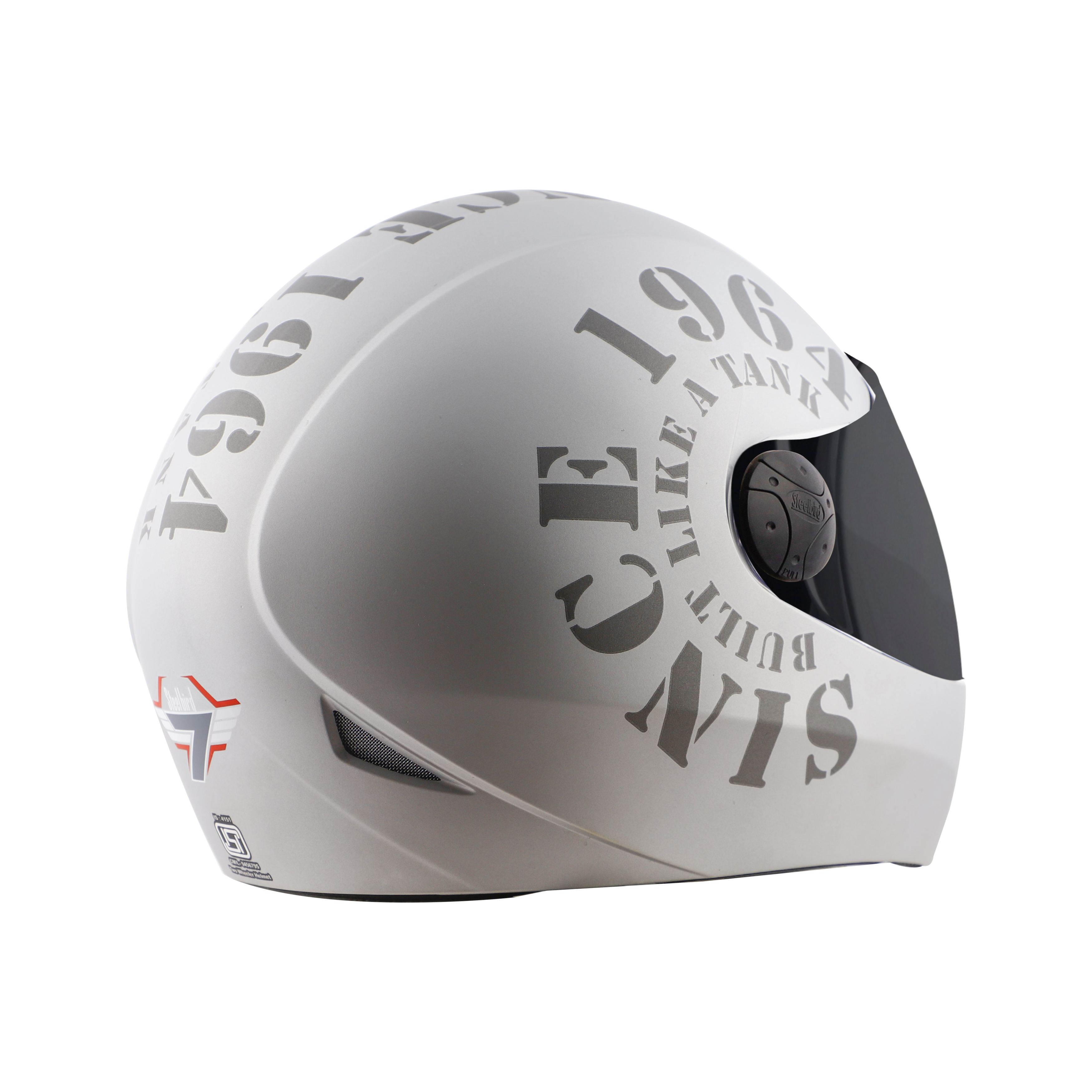 Steelbird SB-37 Zon Tank Full Face ISI Certified Graphic Helmet (Matt Silver Grey With Smoke Visor)
