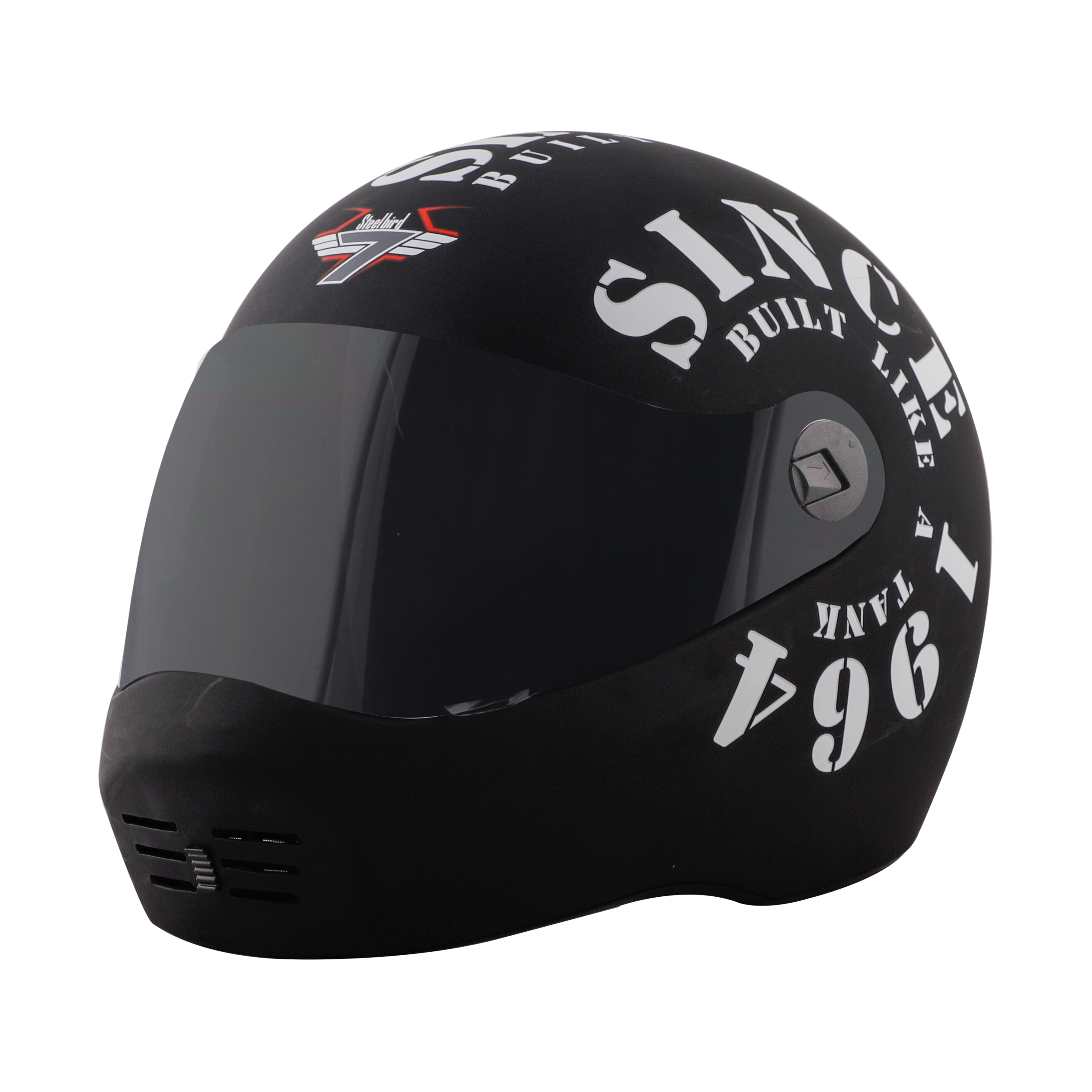 Steelbird SB-01 Tank Full Face ISI Certified Graphic Helmet (Matt Black White with Smoke Visor)