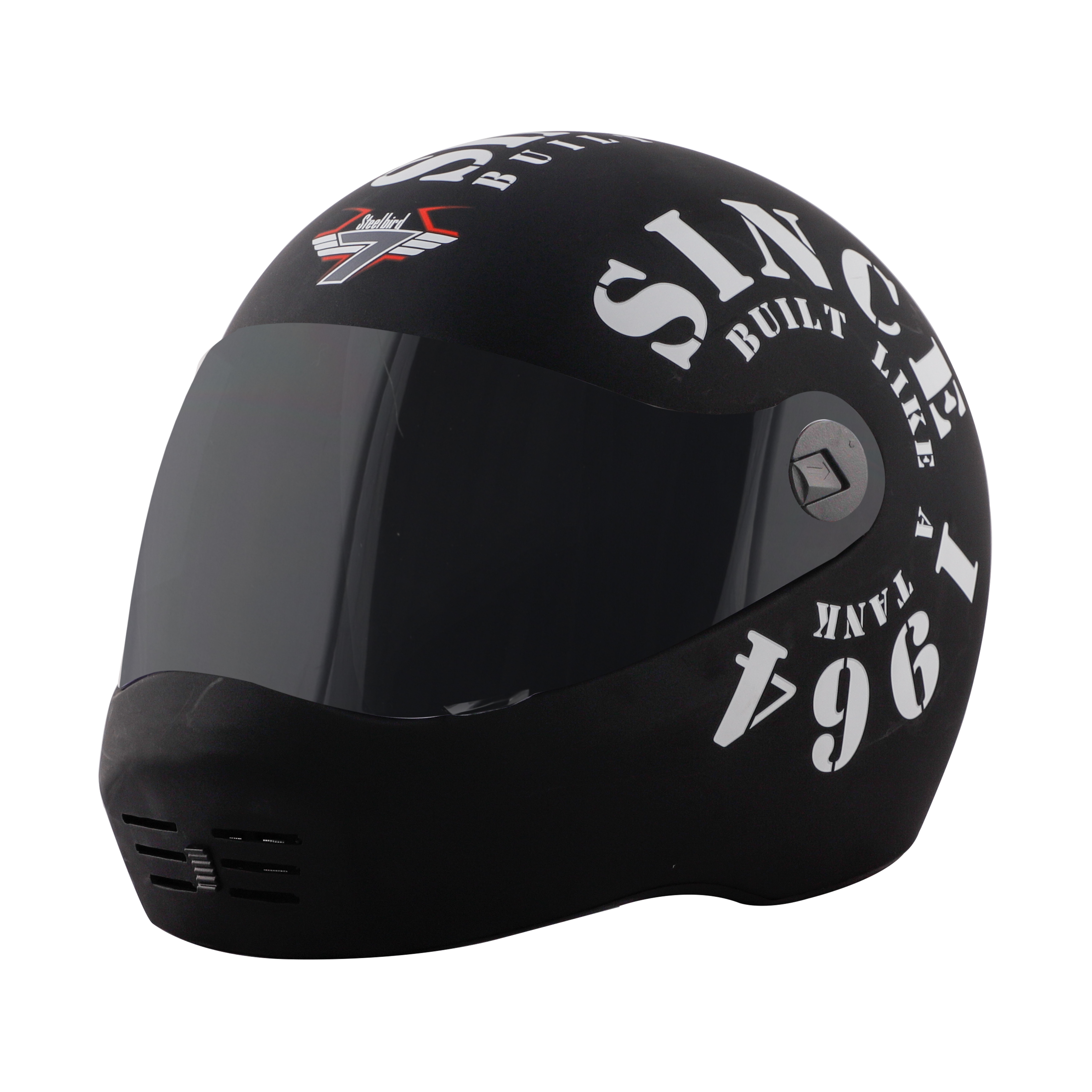 Steelbird SB-01 Tank Full Face ISI Certified Graphic Helmet (Matt Black White With Smoke Visor)