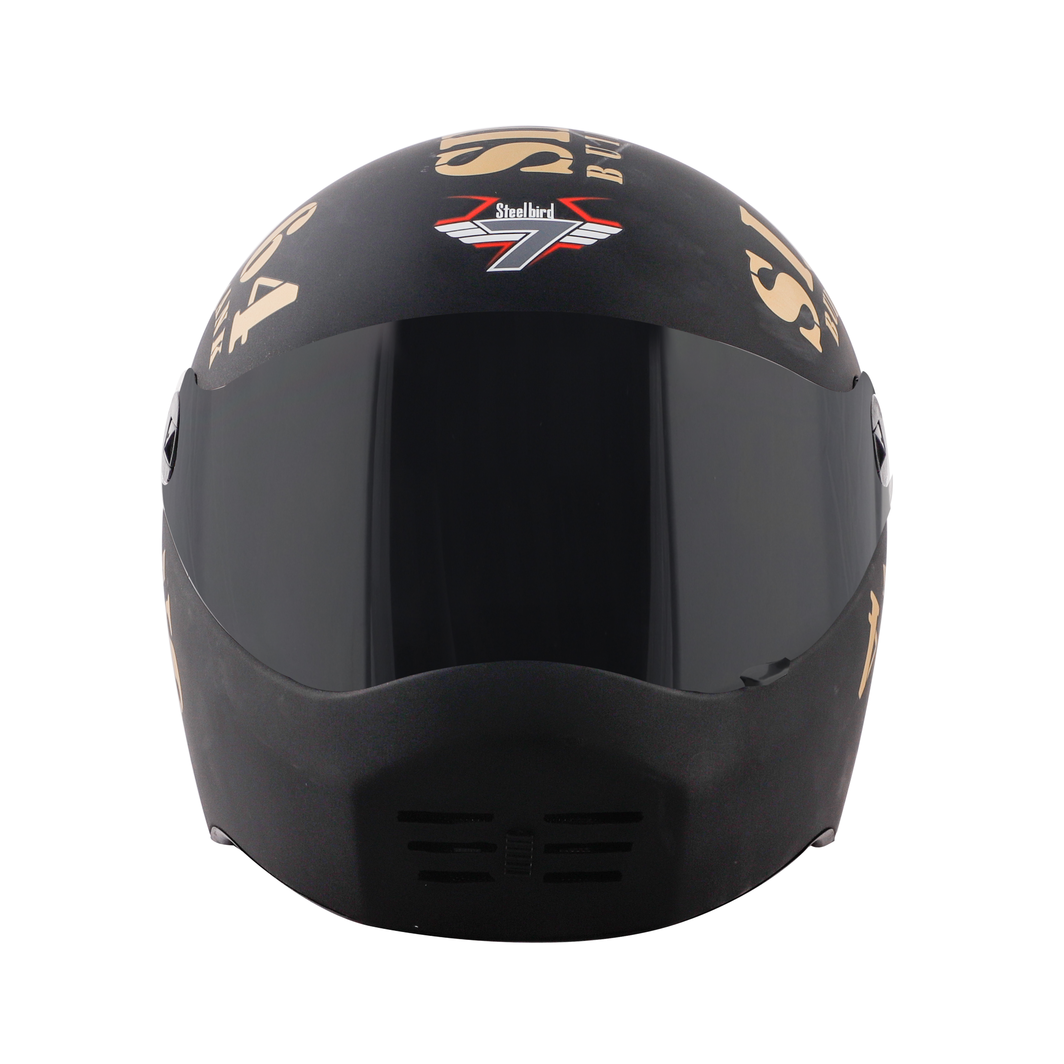Steelbird SB-01 Tank Full Face ISI Certified Graphic Helmet (Matt Black Gold With Smoke Visor)