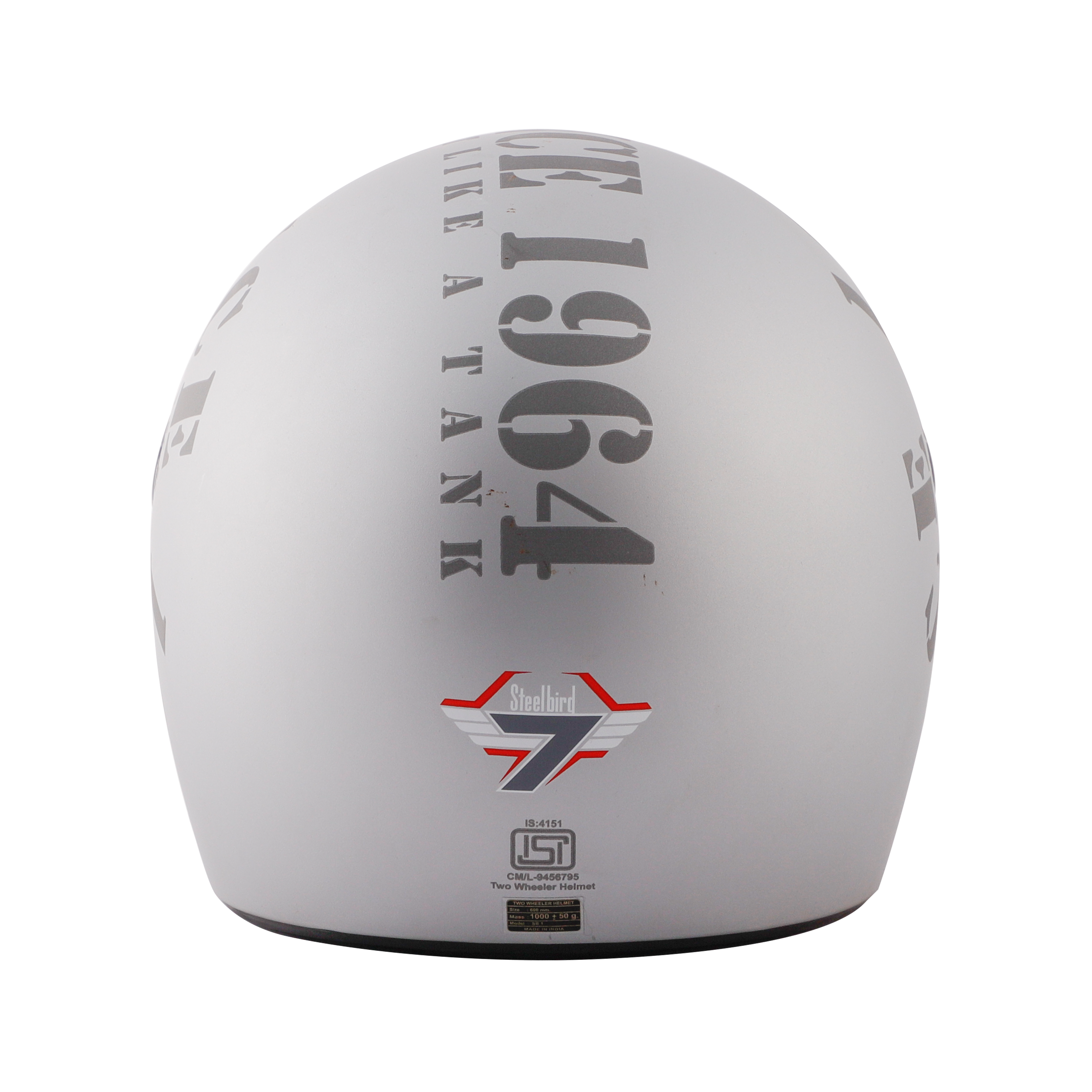 Steelbird SB-01 Tank Full Face ISI Certified Graphic Helmet (Matt Silver Grey With Smoke Visor)